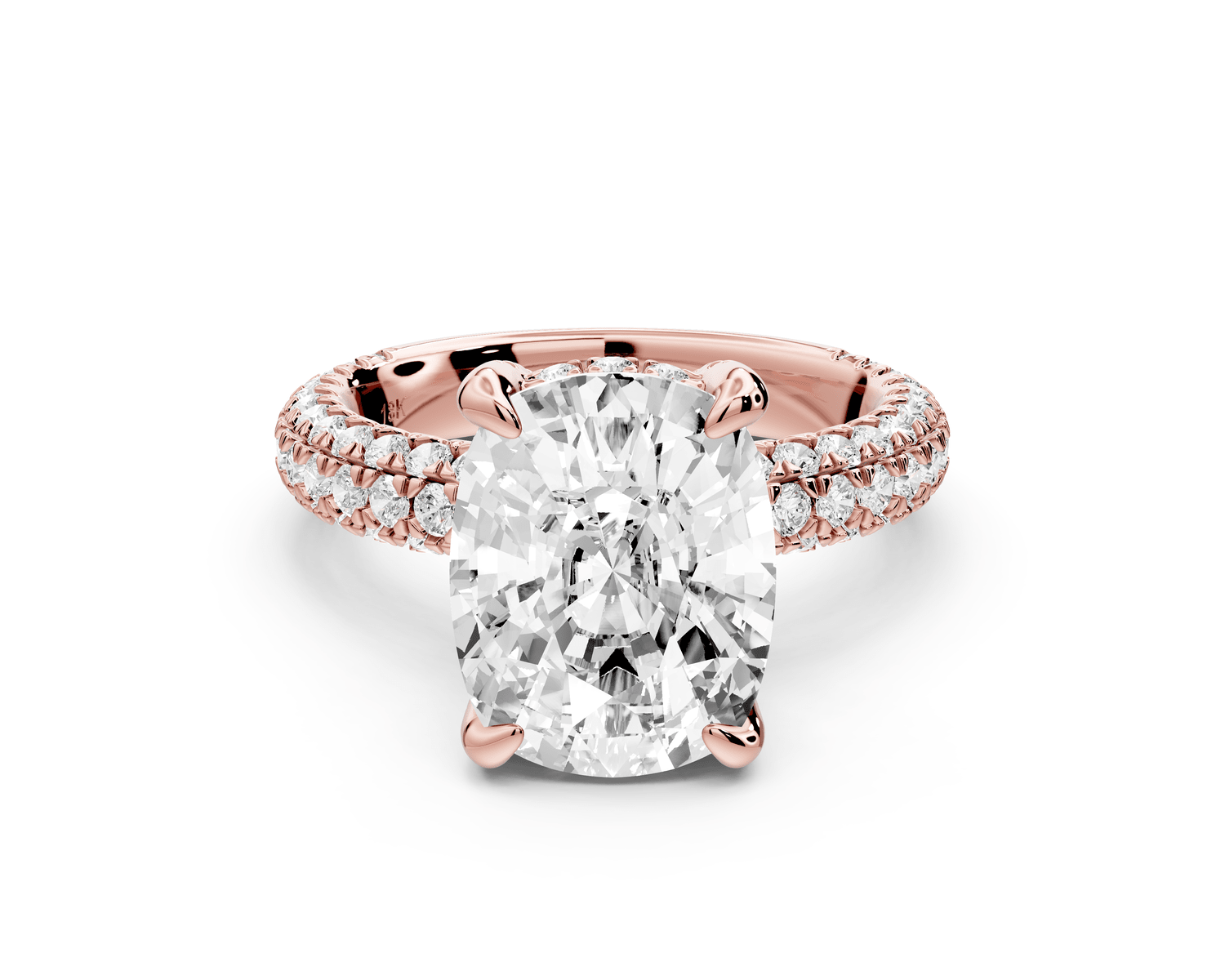 Emilia - 5ct 14k rose gold ecushion Hidden Halo Diamond Crown Rollover Pavé Engagement Ring - Mr. Alex Jewelry