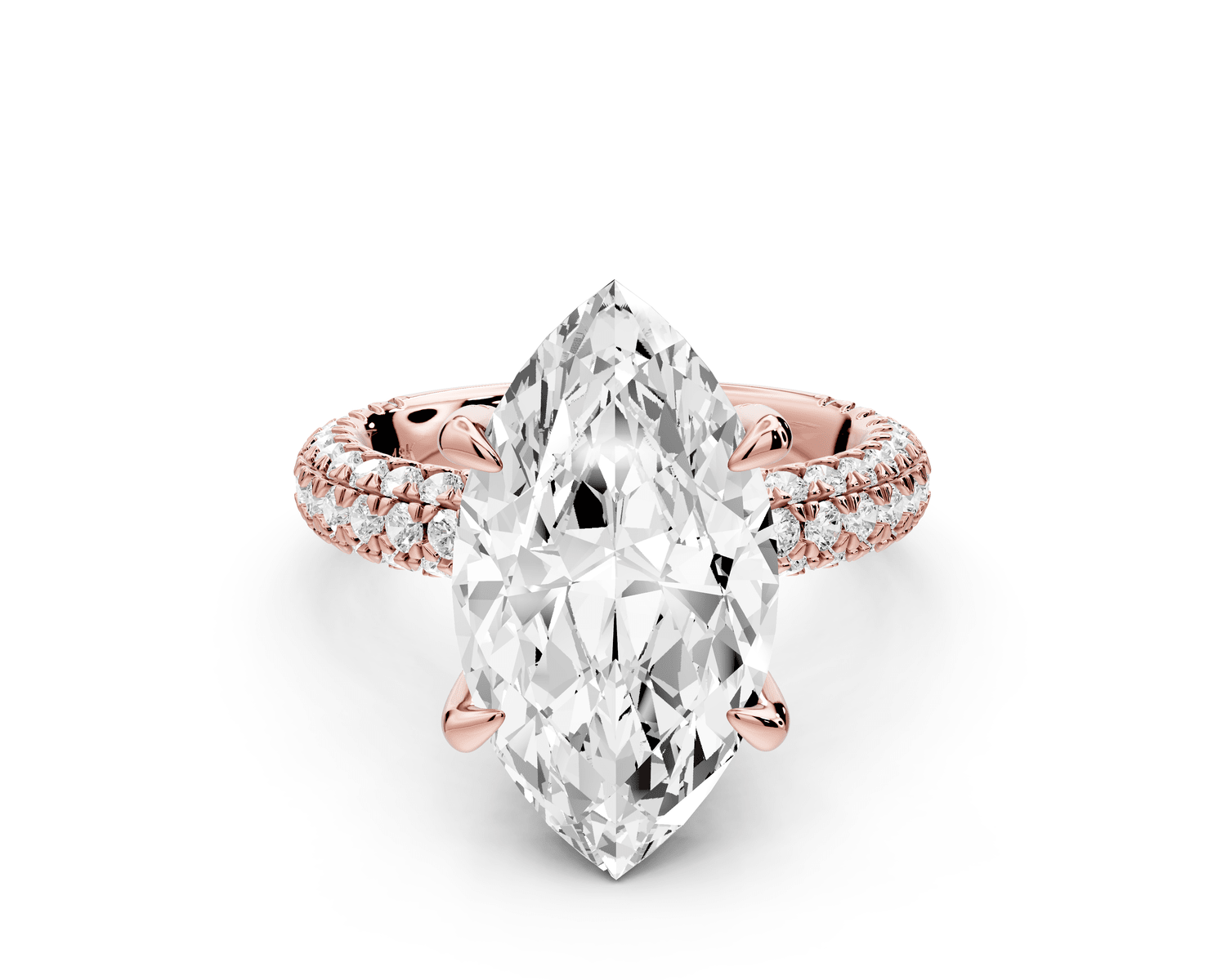 Emilia - 5ct 14k rose gold marquise Hidden Halo Diamond Crown Rollover Pavé Engagement Ring - Mr. Alex Jewelry