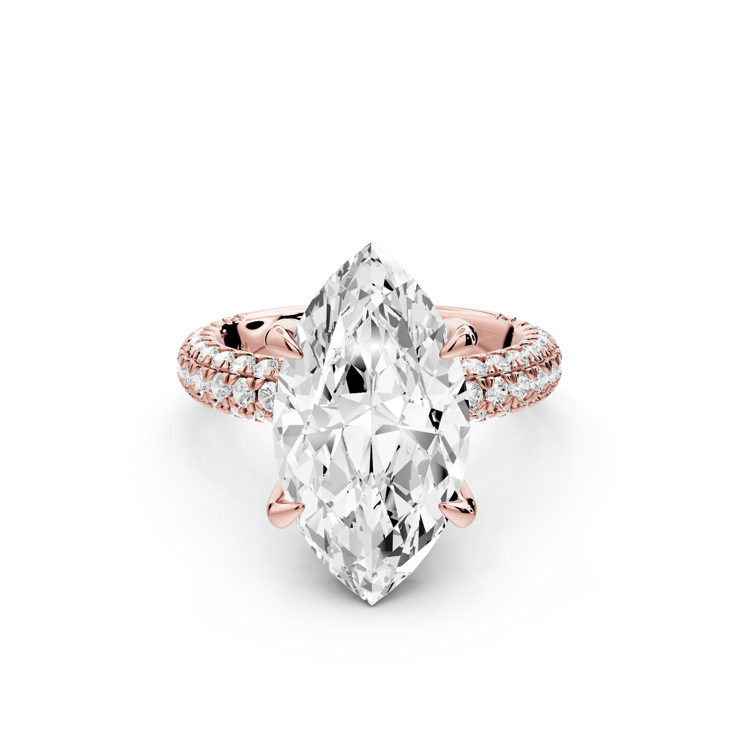 Emilia - 5ct 14k rose gold marquise Hidden Halo Diamond Crown Rollover Pavé Engagement Ring - Mr. Alex Jewelry