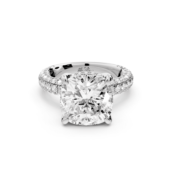 Emilia - 5ct 14k white gold cushion Hidden Halo Diamond Crown Rollover Pavé Engagement Ring - Mr. Alex Jewelry