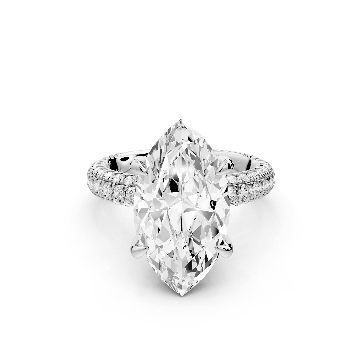 Emilia - 5ct 14k white gold marquise Hidden Halo Diamond Crown Rollover Pavé Engagement Ring - Mr. Alex Jewelry