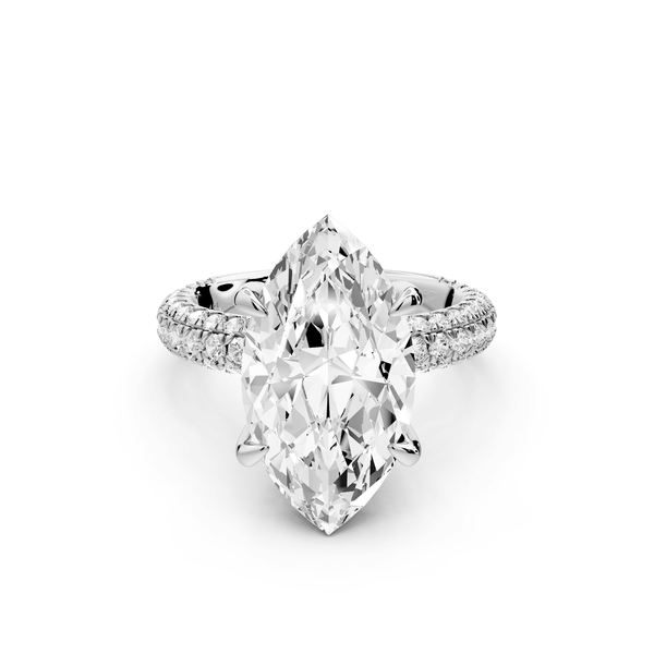 Emilia - 5ct 14k white gold marquise Hidden Halo Diamond Crown Rollover Pavé Engagement Ring - Mr. Alex Jewelry