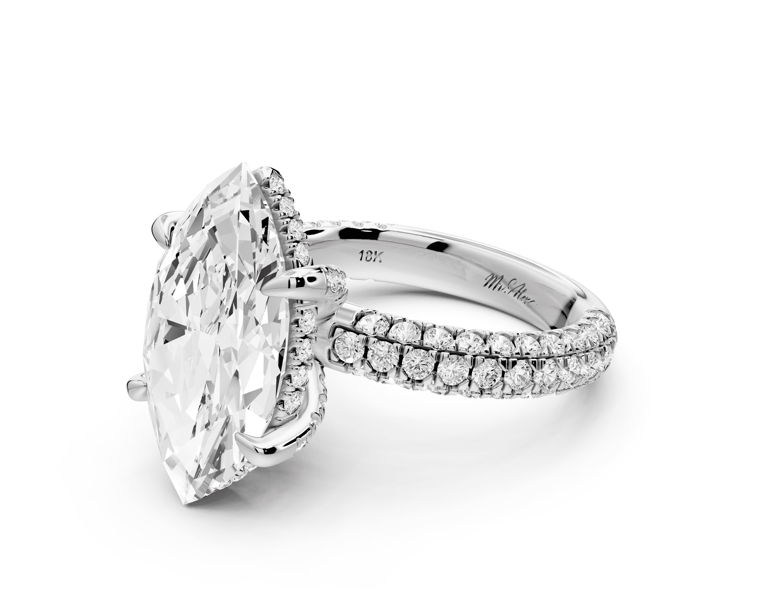 Emilia - 5ct 14k white gold marquise Hidden Halo Diamond Crown Rollover Pavé Engagement Ring - Mr. Alex Jewelry