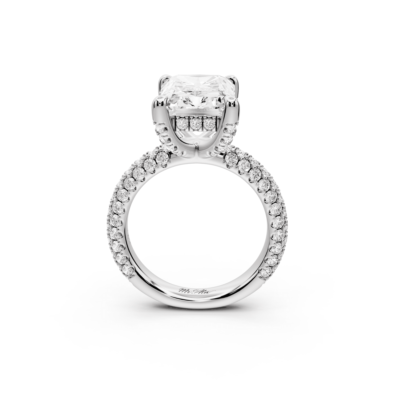 Emilia - 5ct 14k white gold radiant Hidden Halo Diamond Crown Rollover Pavé Engagement Ring - Mr. Alex Jewelry
