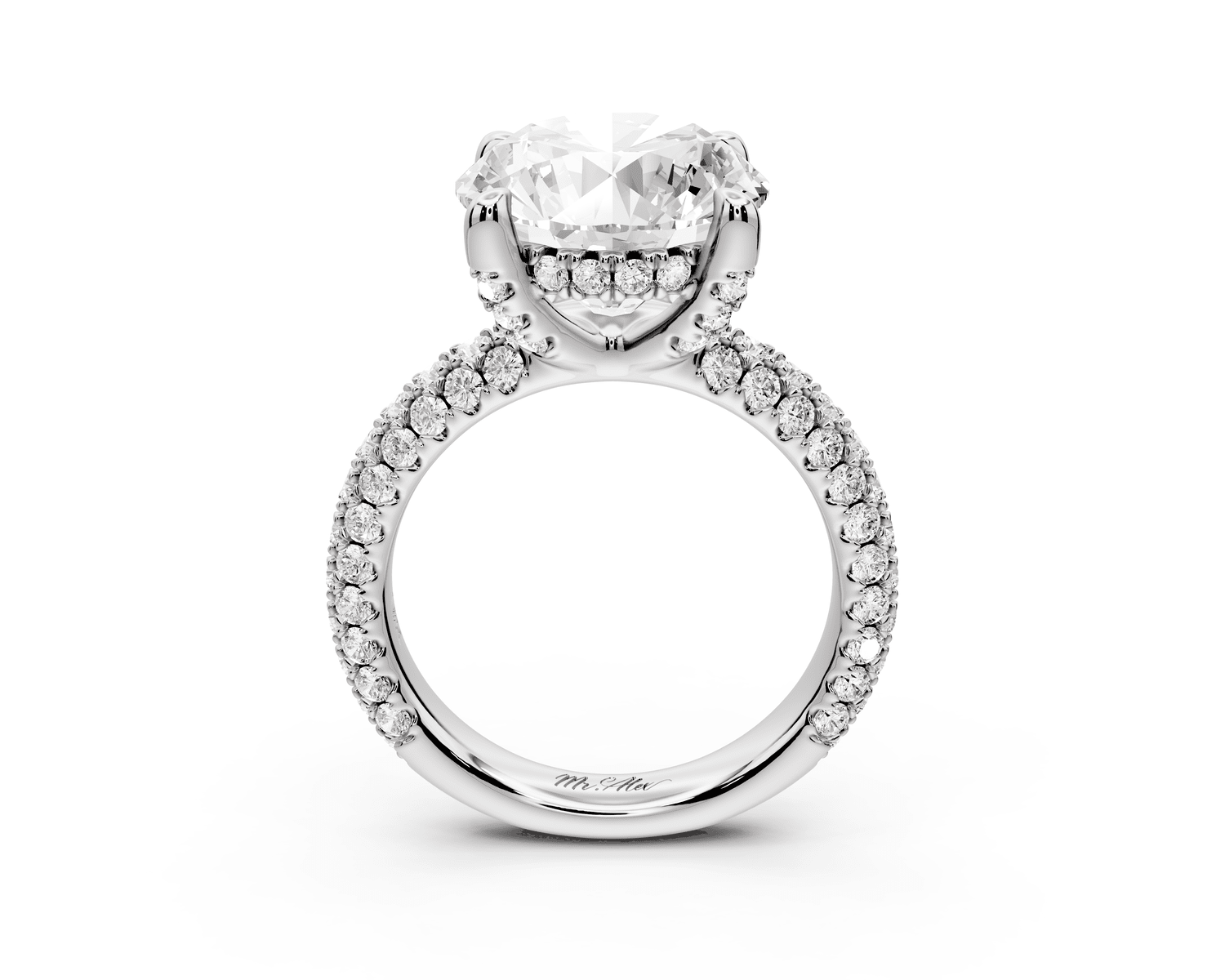Emilia - 5ct 14k white gold round Hidden Halo Diamond Crown Rollover Pavé Engagement Ring - Mr. Alex Jewelry