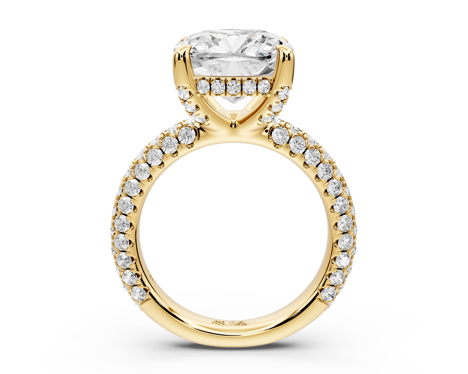 Emilia - 5ct 14k yellow gold cushion Hidden Halo Diamond Crown Rollover Pavé Engagement Ring - Mr. Alex Jewelry