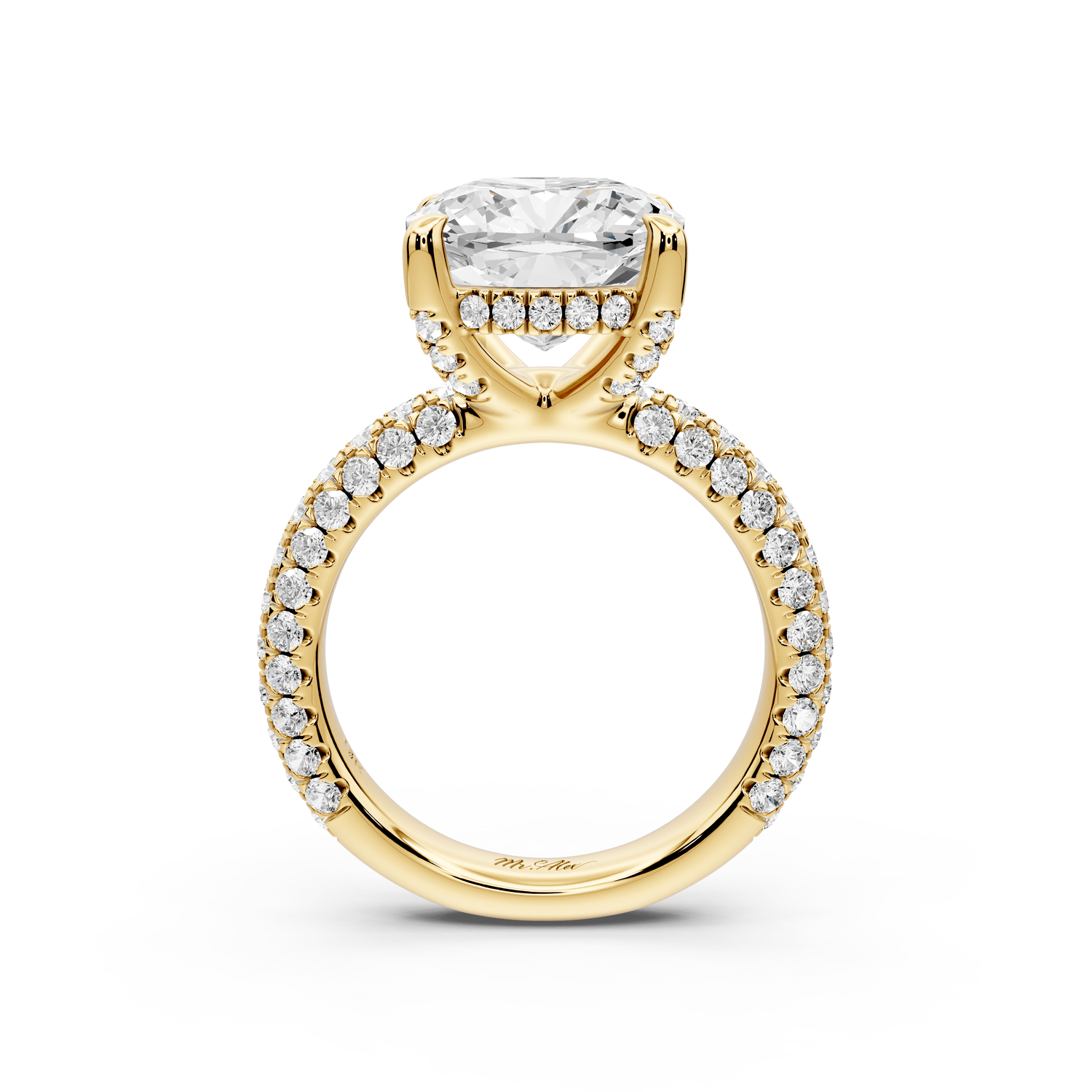 Emilia - 5ct 14k yellow gold cushion Hidden Halo Diamond Crown Rollover Pavé Engagement Ring - Mr. Alex Jewelry