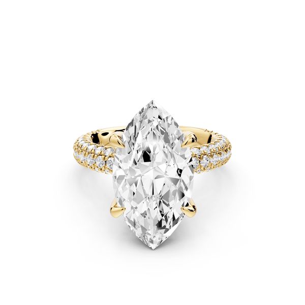Emilia - 5ct 14k yellow gold marquise Hidden Halo Diamond Crown Rollover Pavé Engagement Ring - Mr. Alex Jewelry