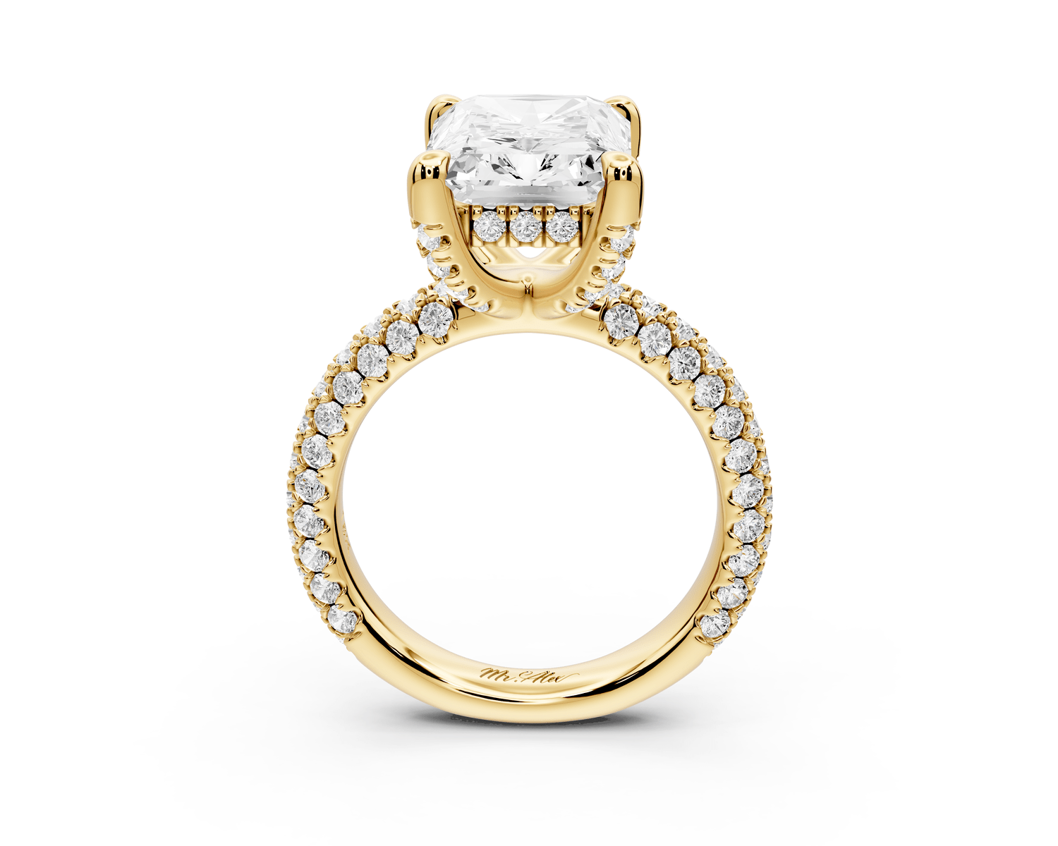 Emilia - 5ct 14k yellow gold radiant Hidden Halo Diamond Crown Rollover Pavé Engagement Ring - Mr. Alex Jewelry