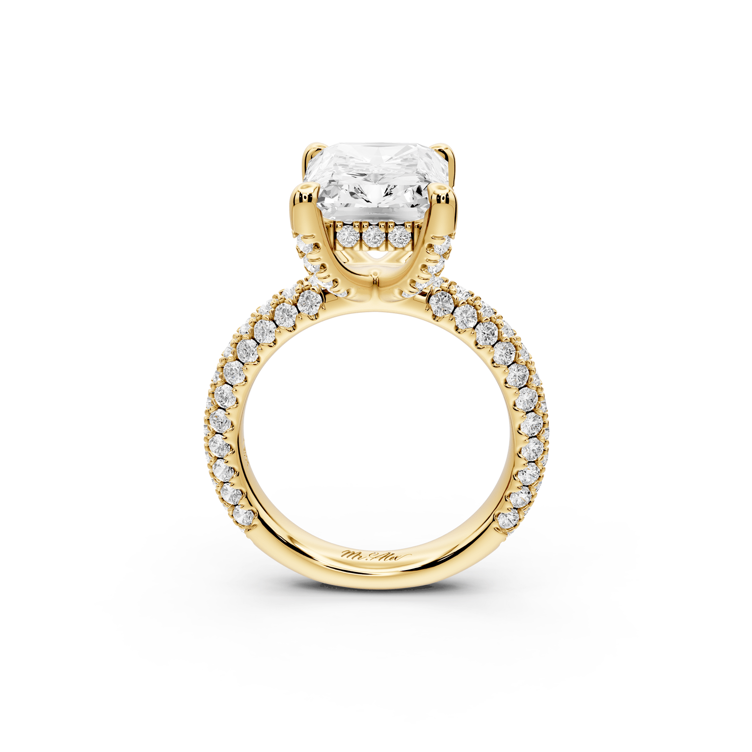 Emilia - 5ct 14k yellow gold radiant Hidden Halo Diamond Crown Rollover Pavé Engagement Ring - Mr. Alex Jewelry