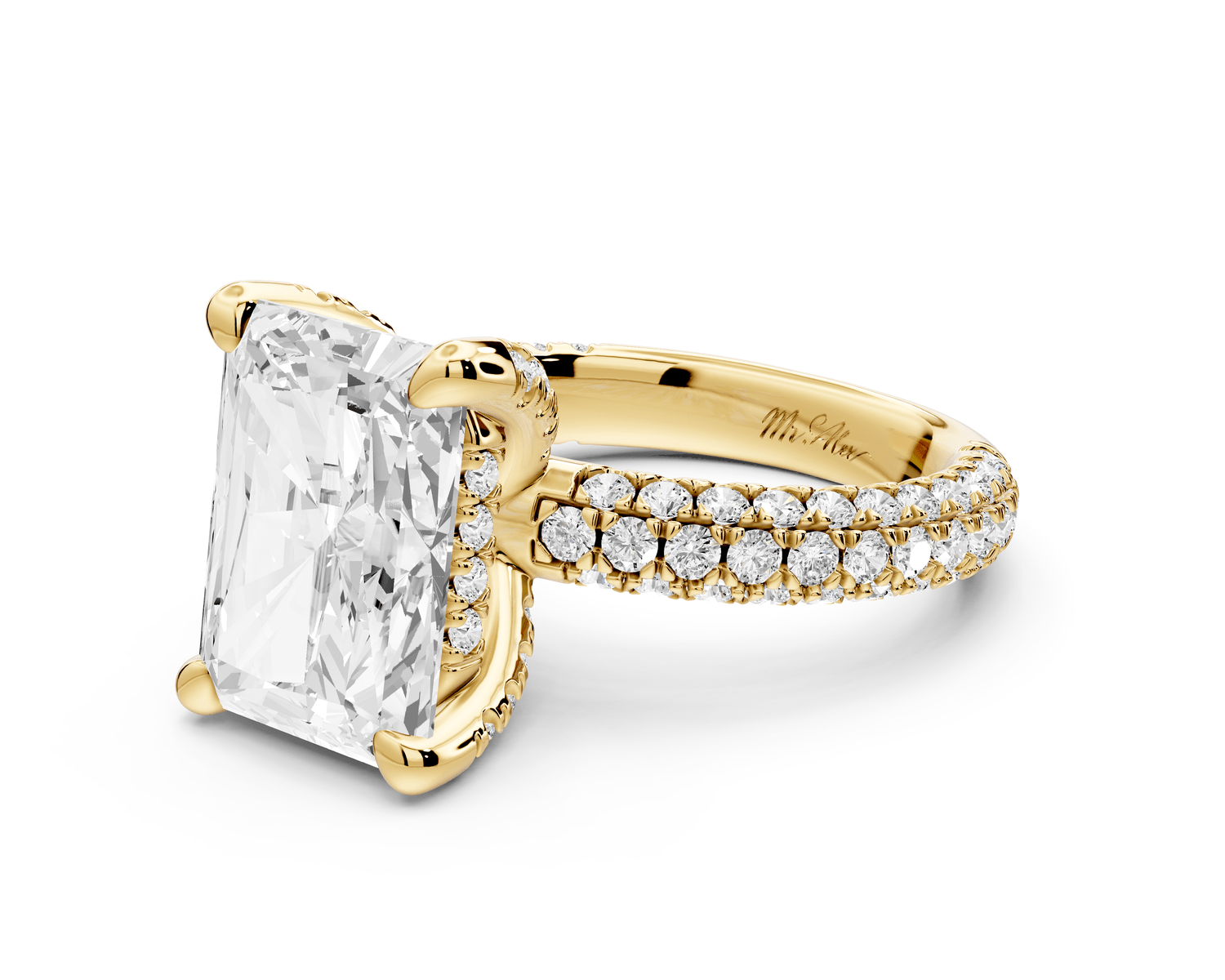 Emilia - 5ct 14k yellow gold radiant Hidden Halo Diamond Crown Rollover Pavé Engagement Ring - Mr. Alex Jewelry