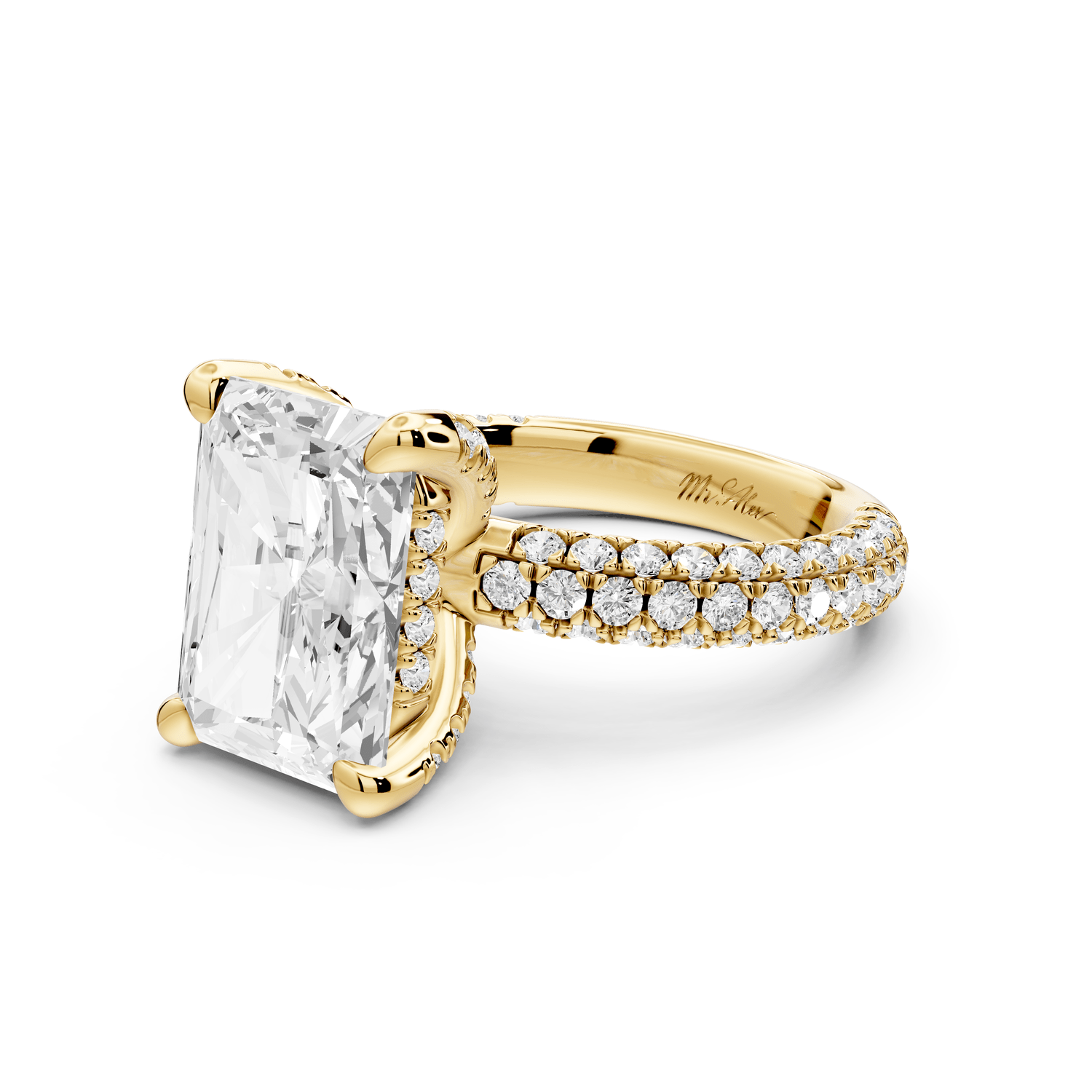 Emilia - 5ct 14k yellow gold radiant Hidden Halo Diamond Crown Rollover Pavé Engagement Ring - Mr. Alex Jewelry