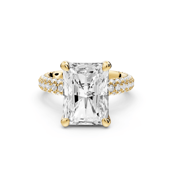 Emilia - 5ct 14k yellow gold radiant Hidden Halo Diamond Crown Rollover Pavé Engagement Ring - Mr. Alex Jewelry