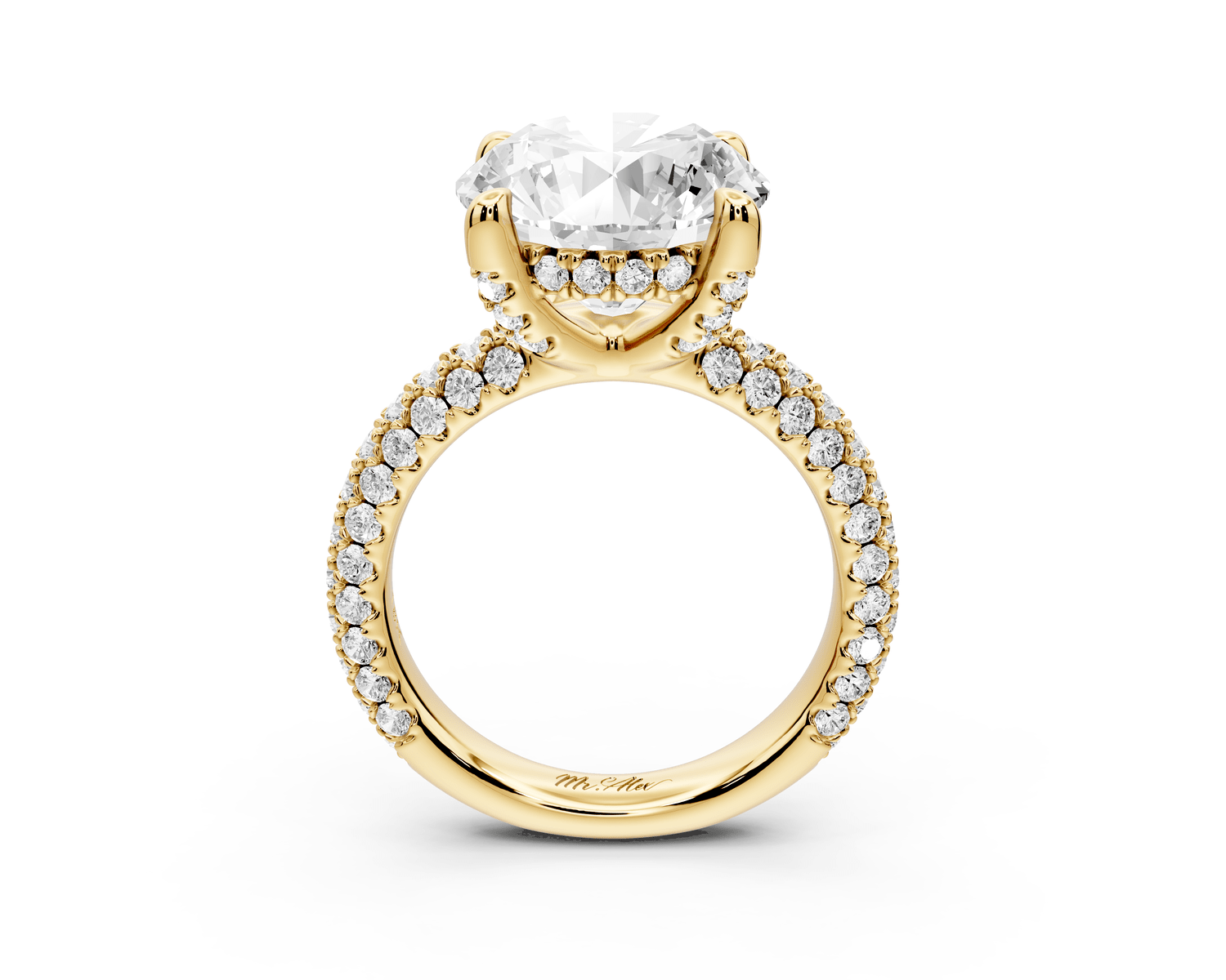 Emilia - 5ct 14k yellow gold round Hidden Halo Diamond Crown Rollover Pavé Engagement Ring - Mr. Alex Jewelry