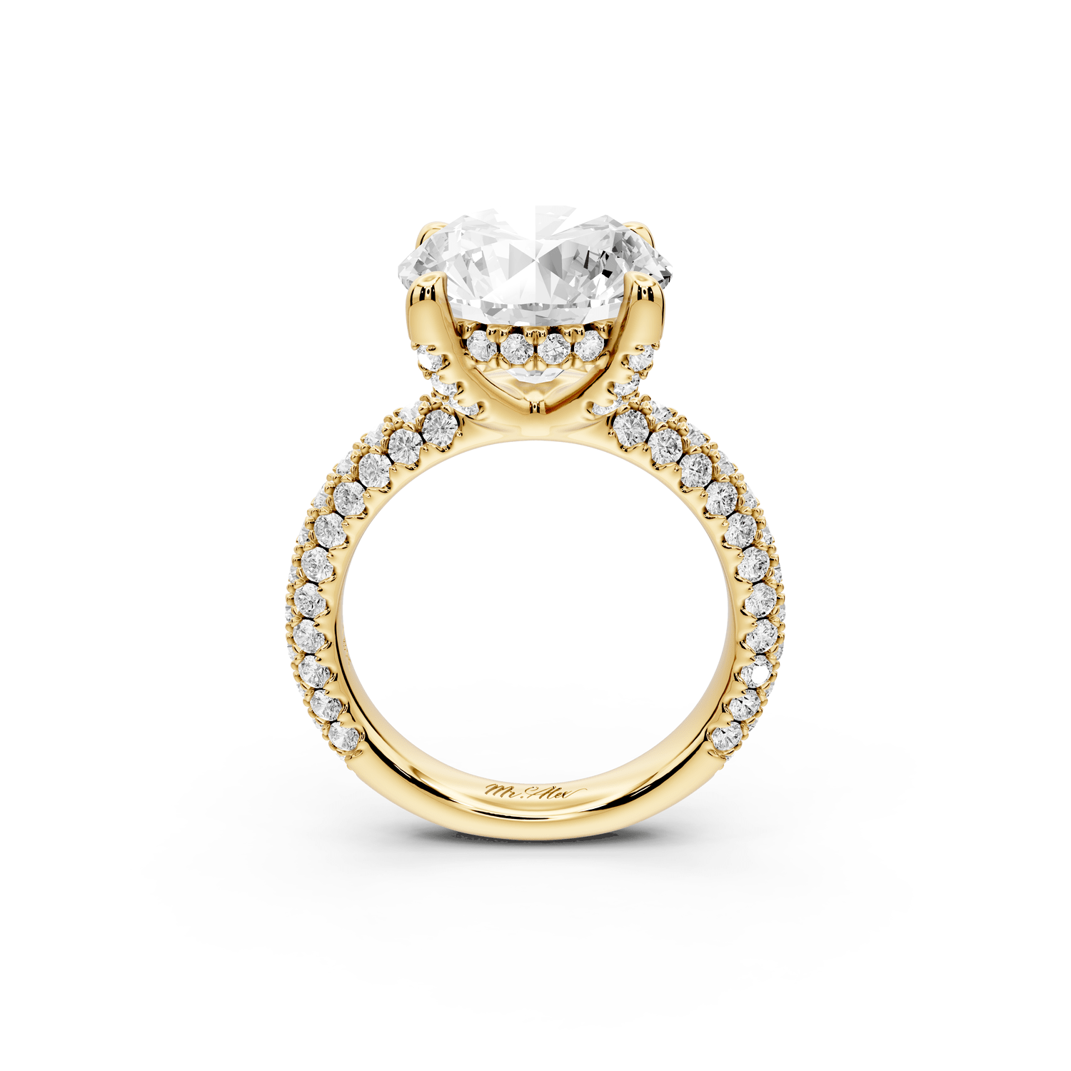 Emilia - 5ct 14k yellow gold round Hidden Halo Diamond Crown Rollover Pavé Engagement Ring - Mr. Alex Jewelry