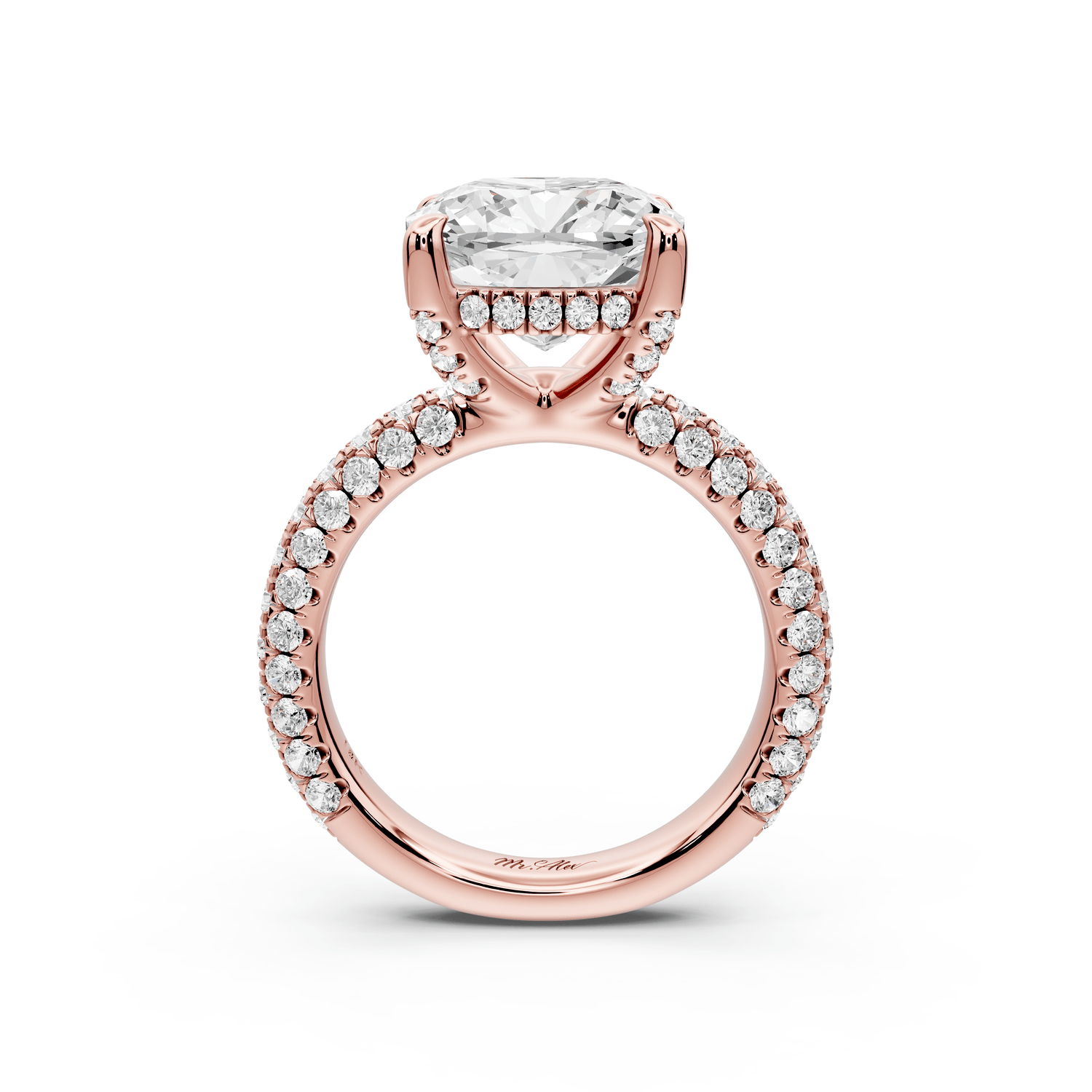 Emilia - 5ct 18k rose gold cushion Hidden Halo Diamond Crown Rollover Pavé Engagement Ring - Mr. Alex Jewelry