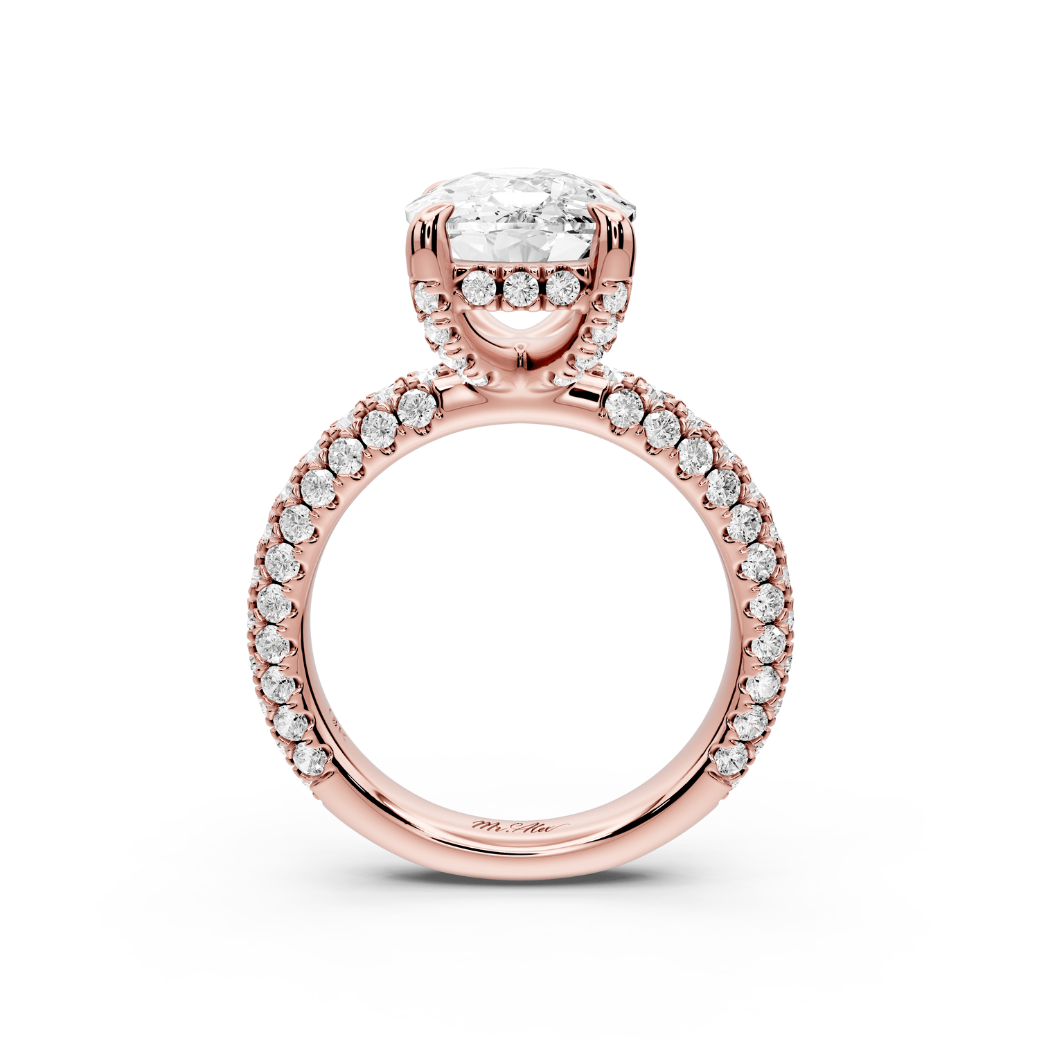 Emilia - 5ct 18k rose gold ecushion Hidden Halo Diamond Crown Rollover Pavé Engagement Ring - Mr. Alex Jewelry