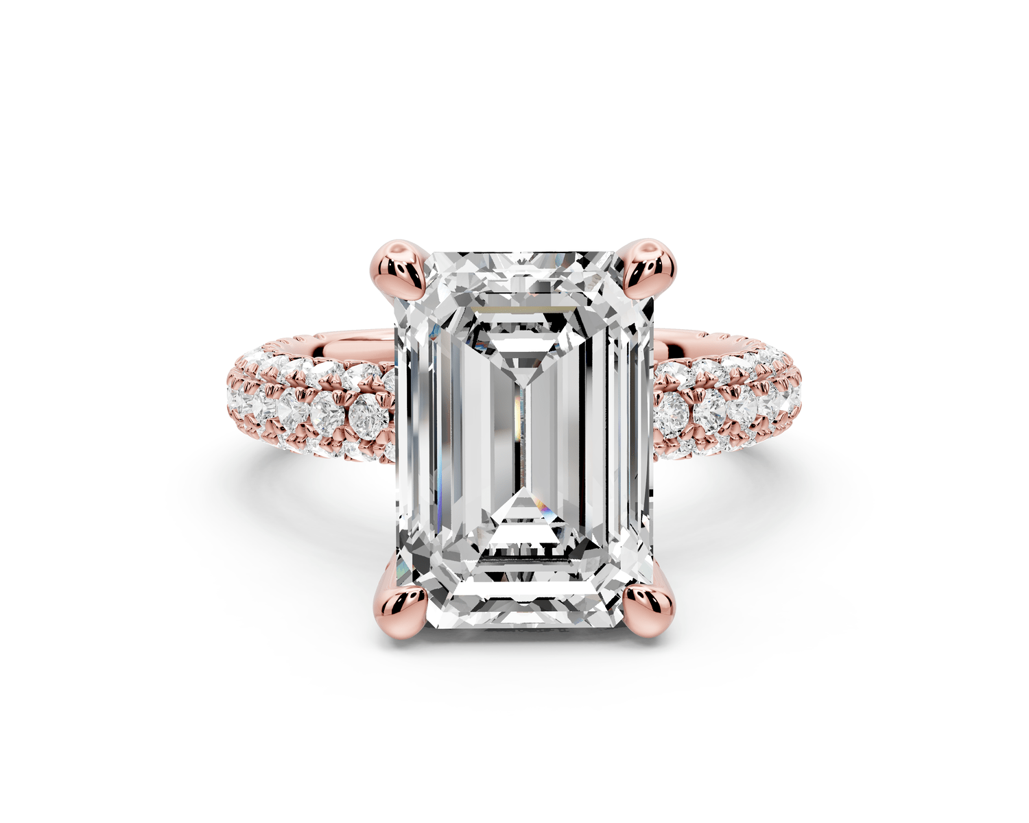 Emilia - 5ct 18k rose gold emerald Hidden Halo Diamond Crown Rollover Pavé Engagement Ring - Mr. Alex Jewelry