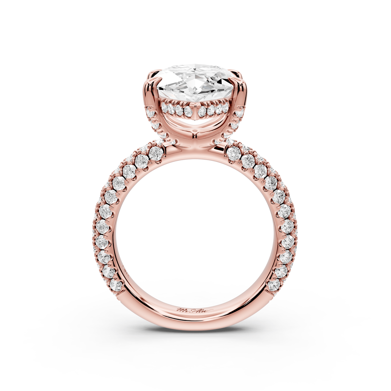Emilia - 5ct 18k rose gold marquise Hidden Halo Diamond Crown Rollover Pavé Engagement Ring - Mr. Alex Jewelry