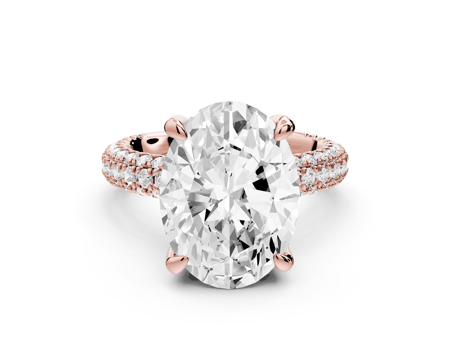 Emilia - 5ct 18k rose gold oval Hidden Halo Diamond Crown Rollover Pavé Engagement Ring - Mr. Alex Jewelry
