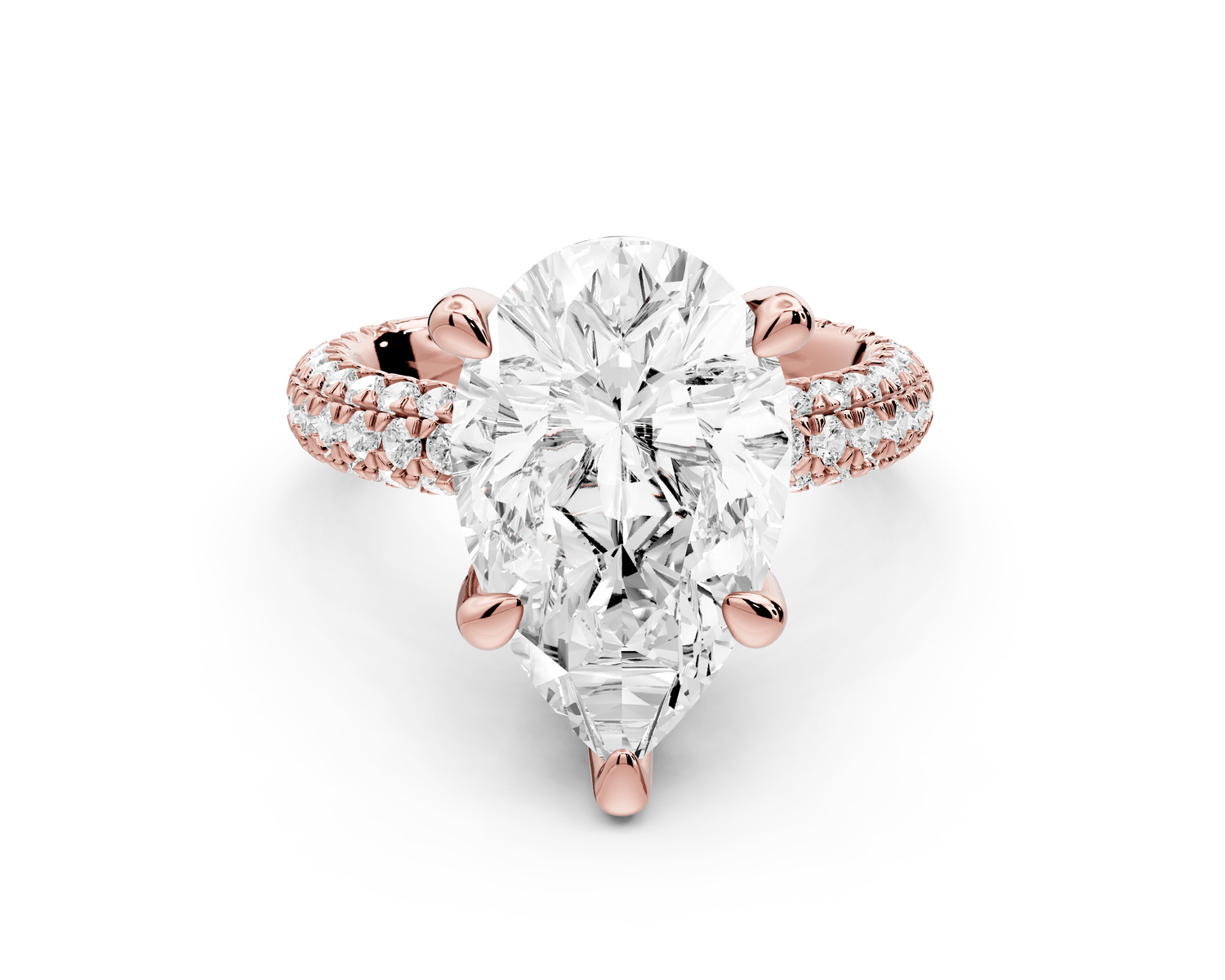Emilia - 5ct 18k rose gold pear Hidden Halo Diamond Crown Rollover Pavé Engagement Ring - Mr. Alex Jewelry