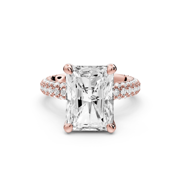 Emilia - 5ct 18k rose gold radiant Hidden Halo Diamond Crown Rollover Pavé Engagement Ring - Mr. Alex Jewelry