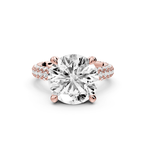 Emilia - 5ct 18k rose gold round Hidden Halo Diamond Crown Rollover Pavé Engagement Ring - Mr. Alex Jewelry