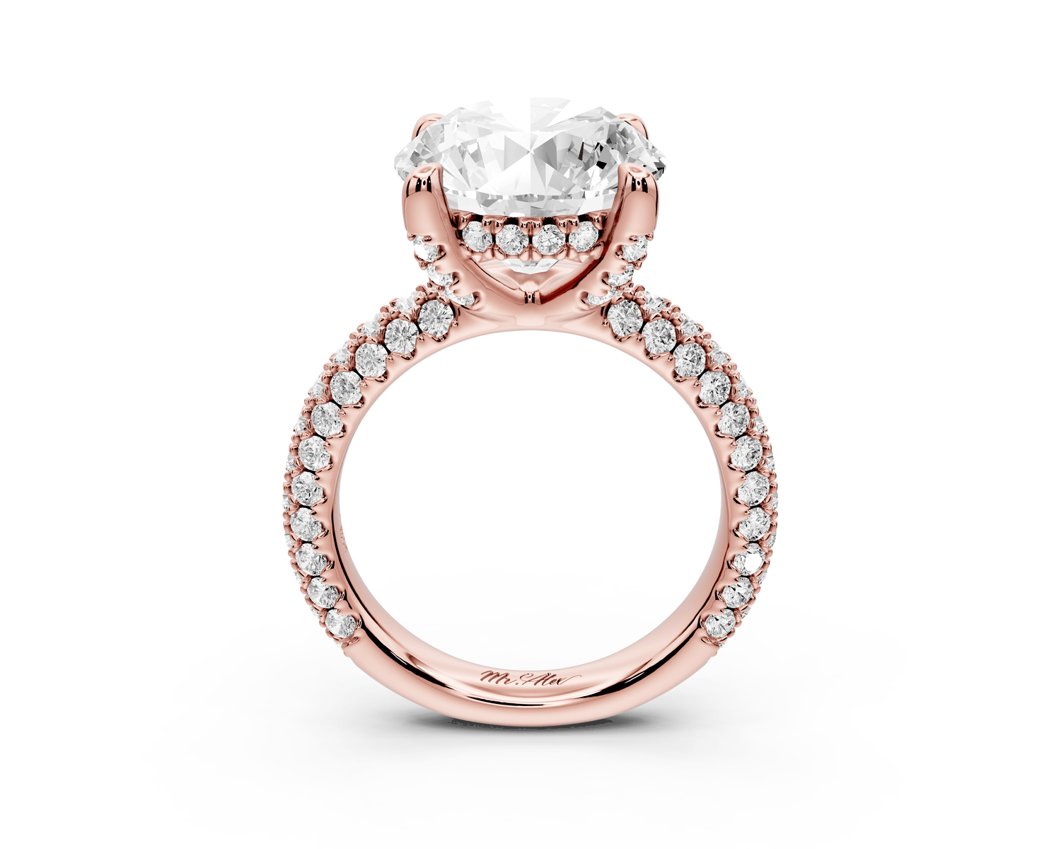 Emilia - 5ct 18k rose gold round Hidden Halo Diamond Crown Rollover Pavé Engagement Ring - Mr. Alex Jewelry