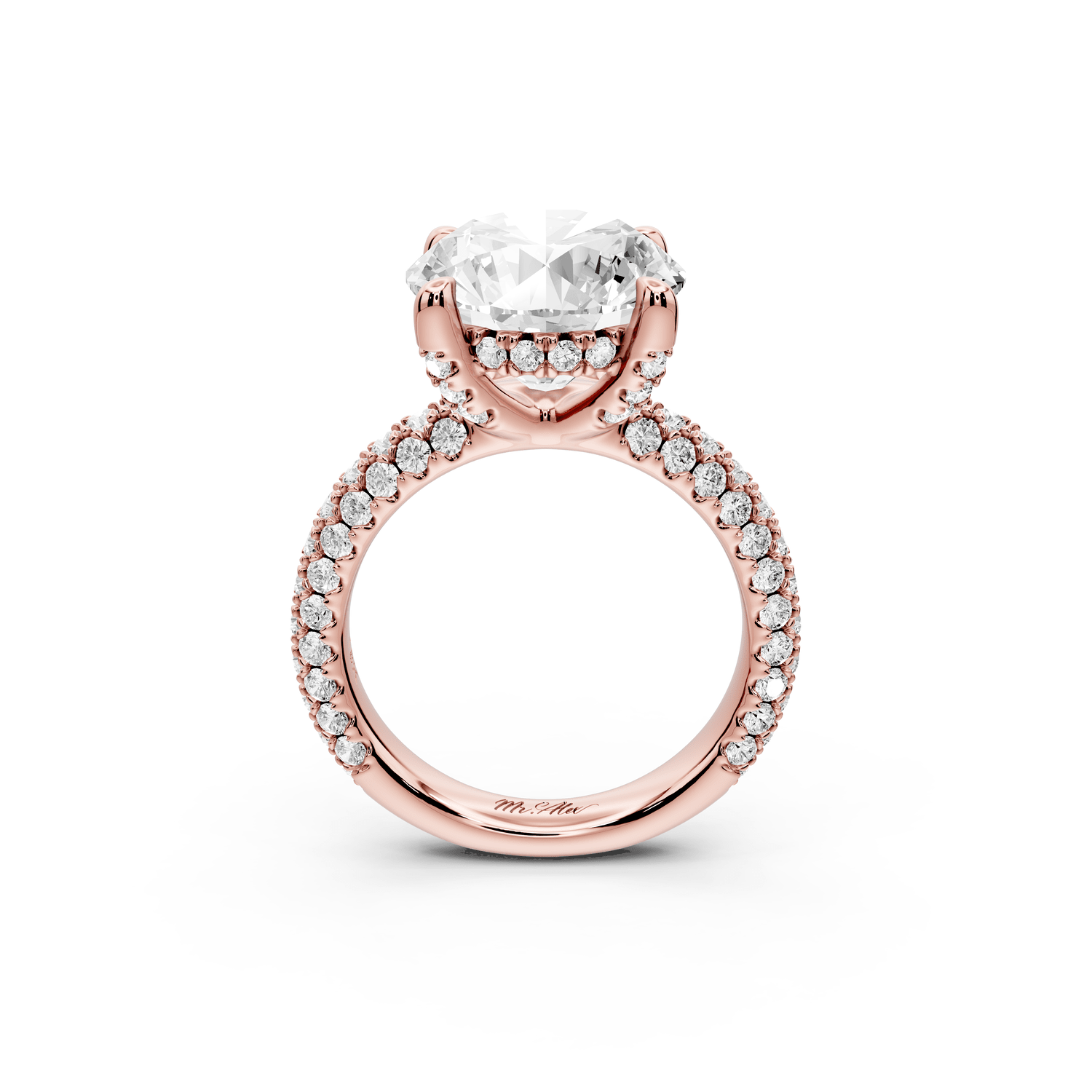 Emilia - 5ct 18k rose gold round Hidden Halo Diamond Crown Rollover Pavé Engagement Ring - Mr. Alex Jewelry