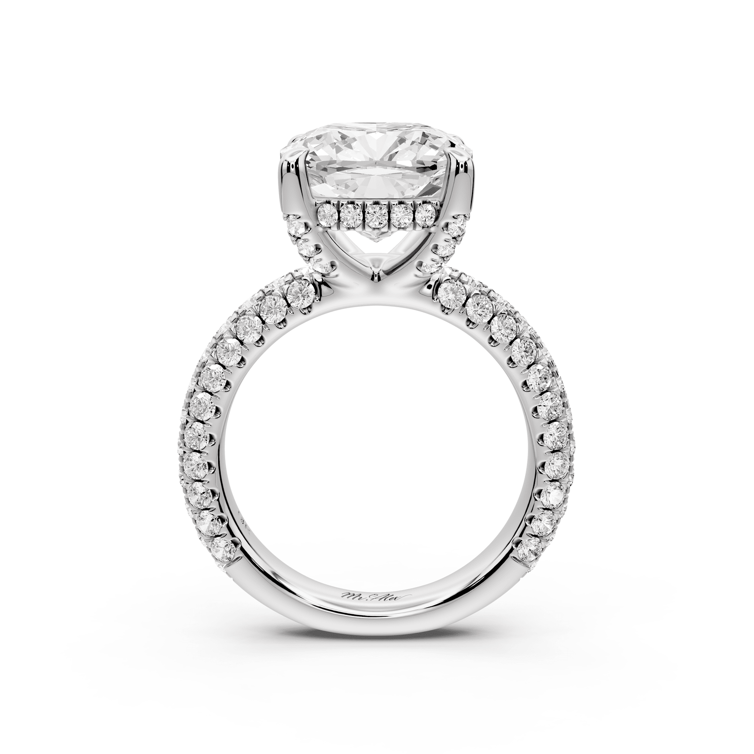 Emilia - 5ct 18k white gold cushion Hidden Halo Diamond Crown Rollover Pavé Engagement Ring - Mr. Alex Jewelry