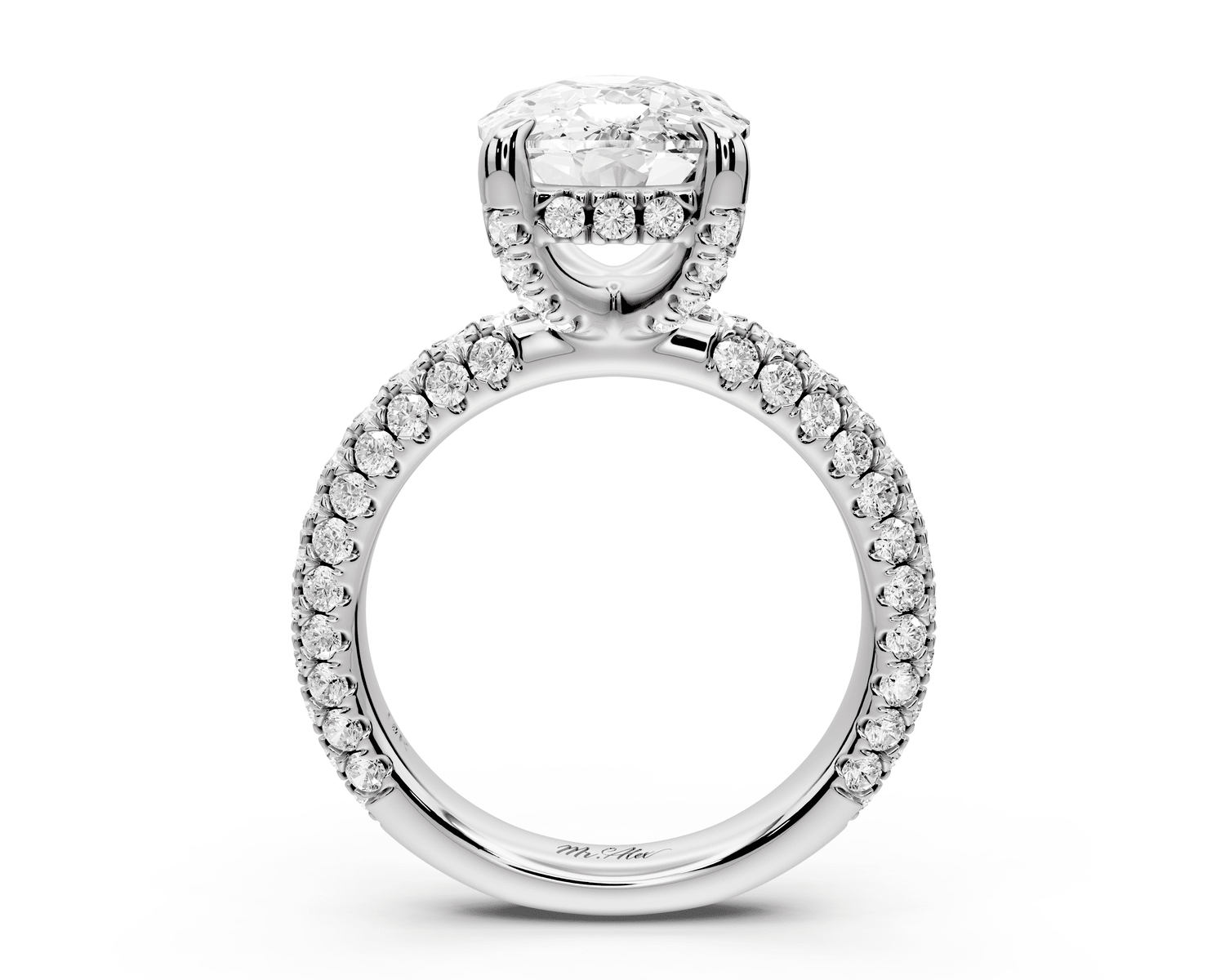 Emilia - 5ct 18k white gold ecushion Hidden Halo Diamond Crown Rollover Pavé Engagement Ring - Mr. Alex Jewelry