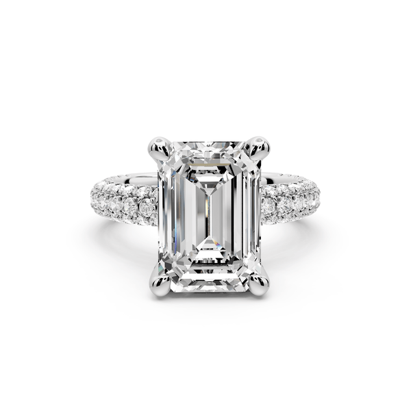 Emilia - 5ct 18k white gold emerald Hidden Halo Diamond Crown Rollover Pavé Engagement Ring - Mr. Alex Jewelry