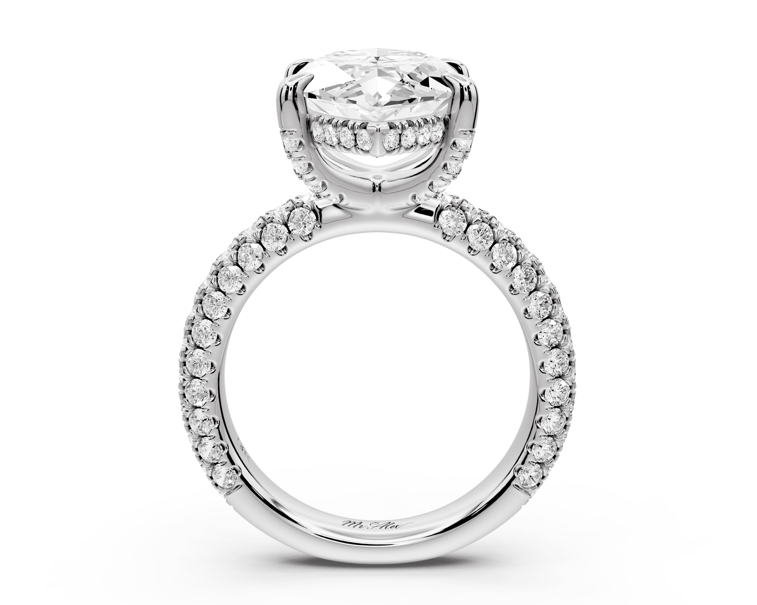 Emilia - 5ct 18k white gold marquise Hidden Halo Diamond Crown Rollover Pavé Engagement Ring - Mr. Alex Jewelry