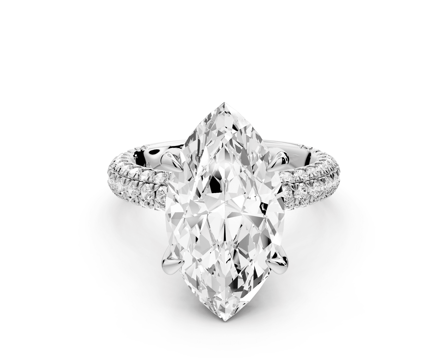 Emilia - 5ct 18k white gold marquise Hidden Halo Diamond Crown Rollover Pavé Engagement Ring - Mr. Alex Jewelry