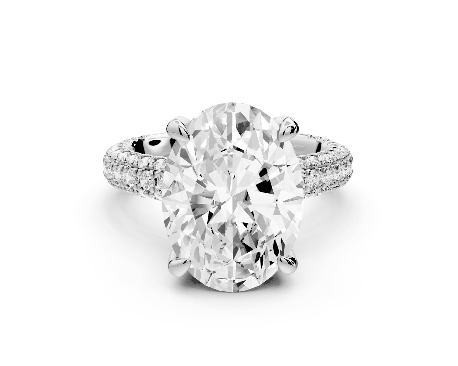 Emilia - 5ct 18k white gold oval Hidden Halo Diamond Crown Rollover Pavé Engagement Ring - Mr. Alex Jewelry