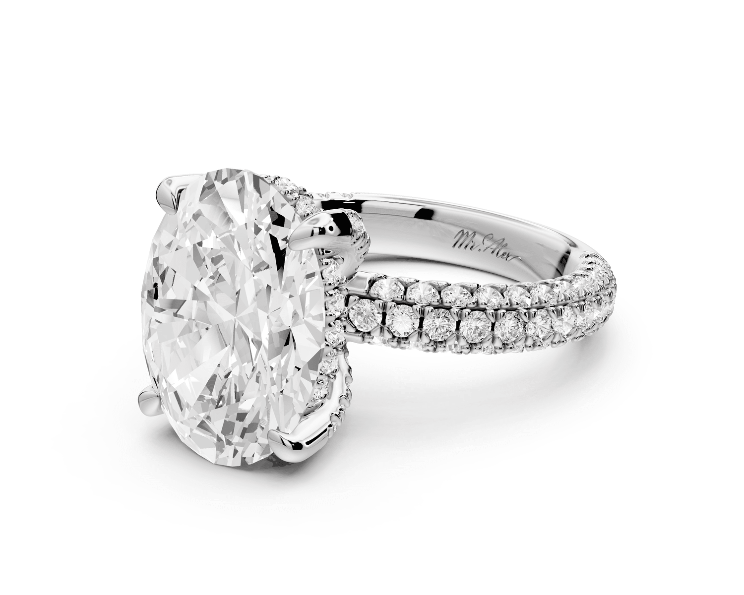 Emilia - 5ct 18k white gold oval Hidden Halo Diamond Crown Rollover Pavé Engagement Ring - Mr. Alex Jewelry