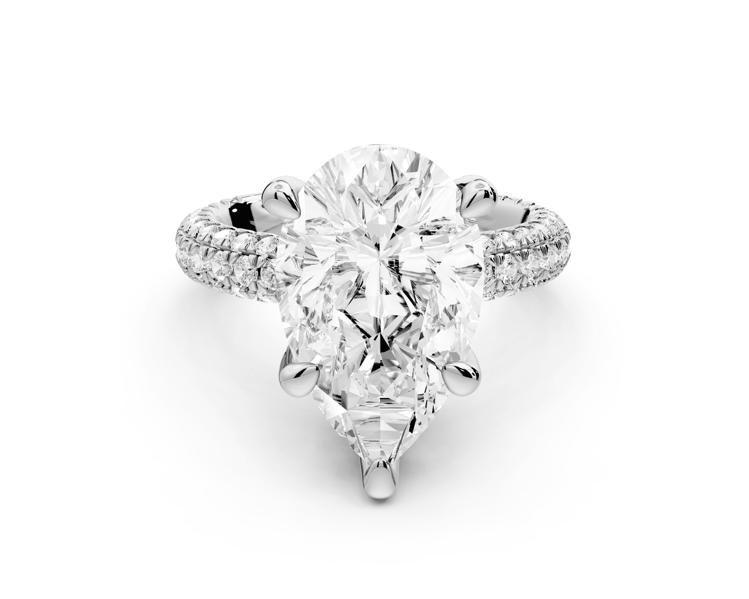 Emilia - 5ct 18k white gold pear Hidden Halo Diamond Crown Rollover Pavé Engagement Ring - Mr. Alex Jewelry