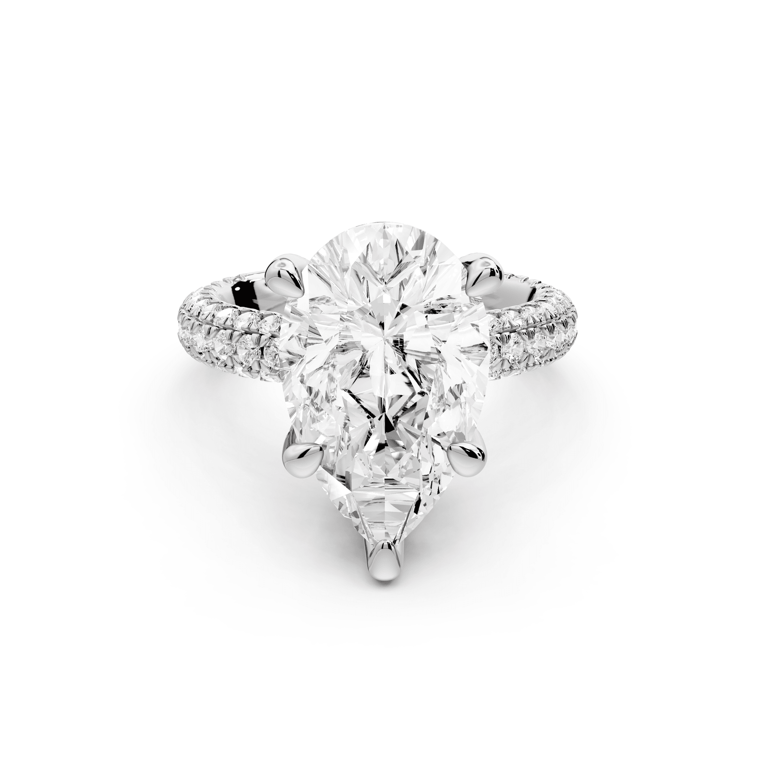 Emilia - 5ct 18k white gold pear Hidden Halo Diamond Crown Rollover Pavé Engagement Ring - Mr. Alex Jewelry