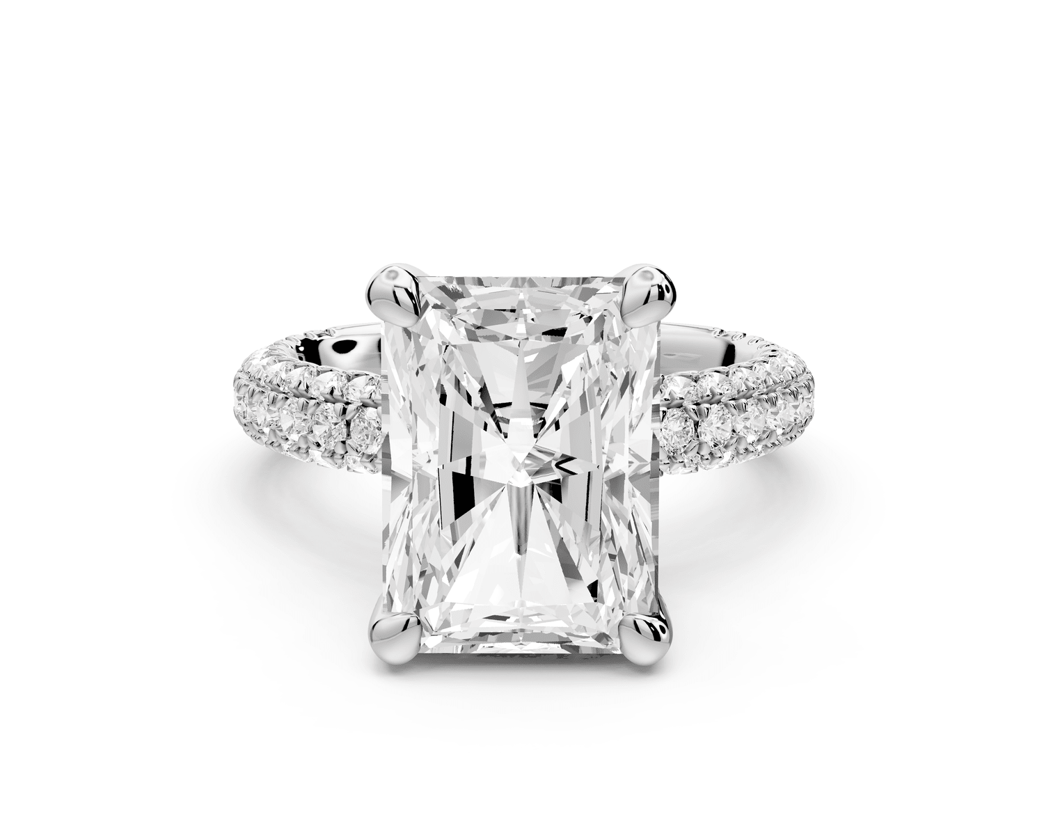 Emilia - 5ct 18k white gold radiant Hidden Halo Diamond Crown Rollover Pavé Engagement Ring - Mr. Alex Jewelry