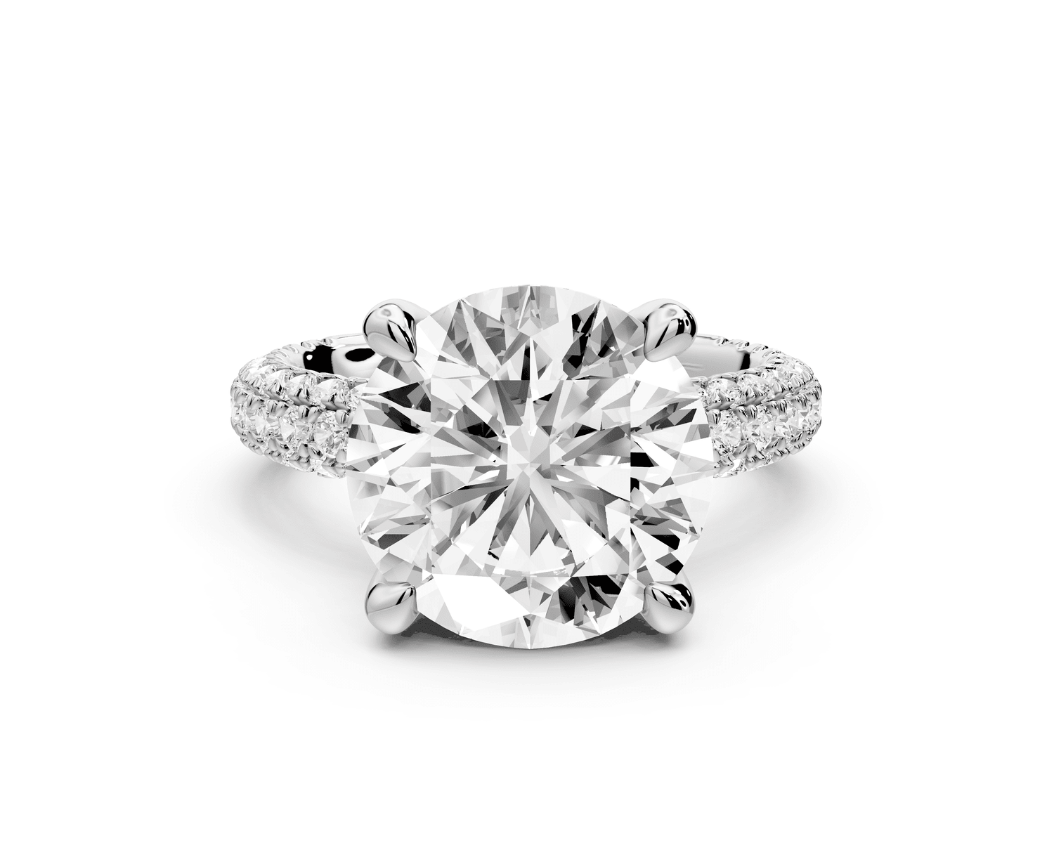 Emilia - 5ct 18k white gold round Hidden Halo Diamond Crown Rollover Pavé Engagement Ring - Mr. Alex Jewelry