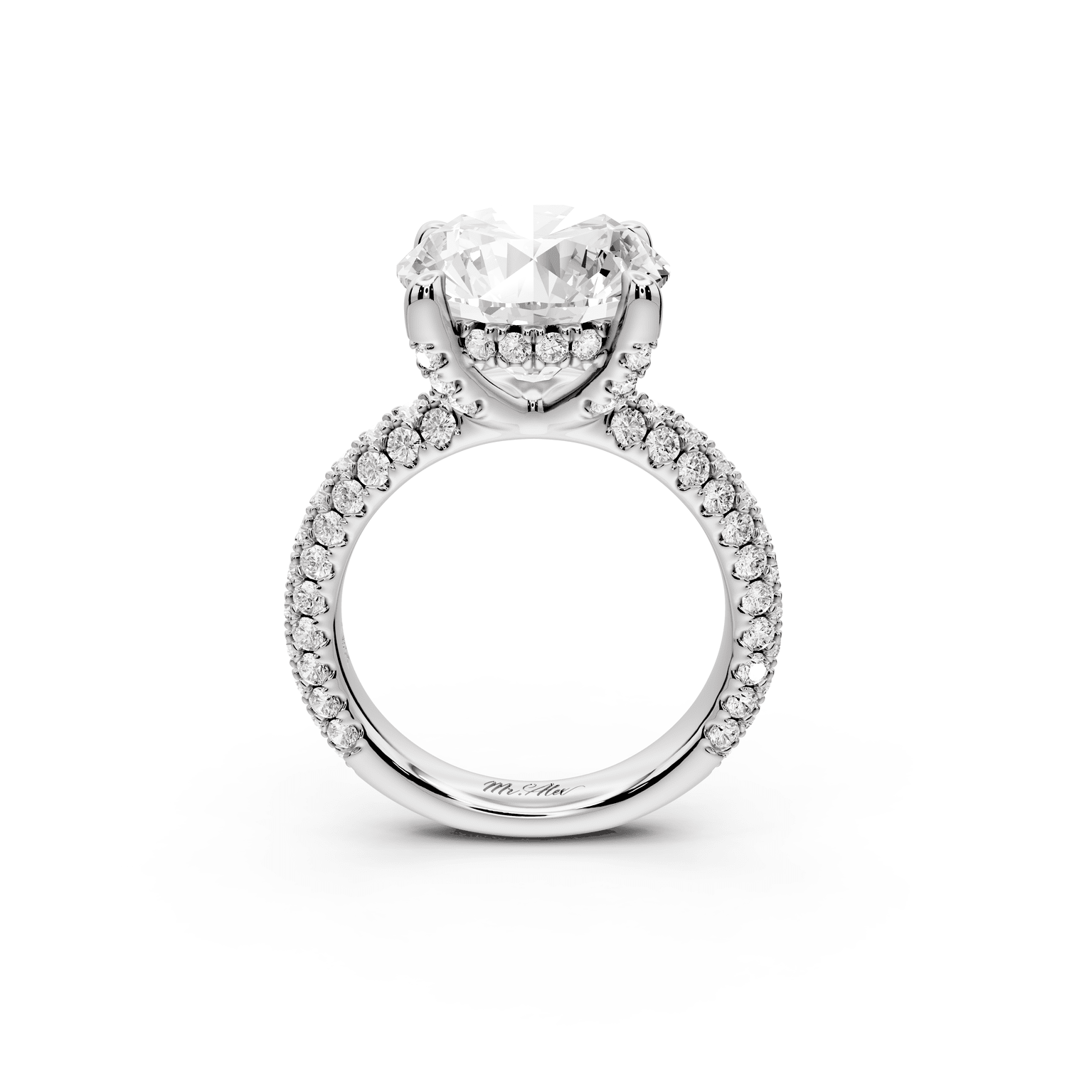 Emilia - 5ct 18k white gold round Hidden Halo Diamond Crown Rollover Pavé Engagement Ring - Mr. Alex Jewelry