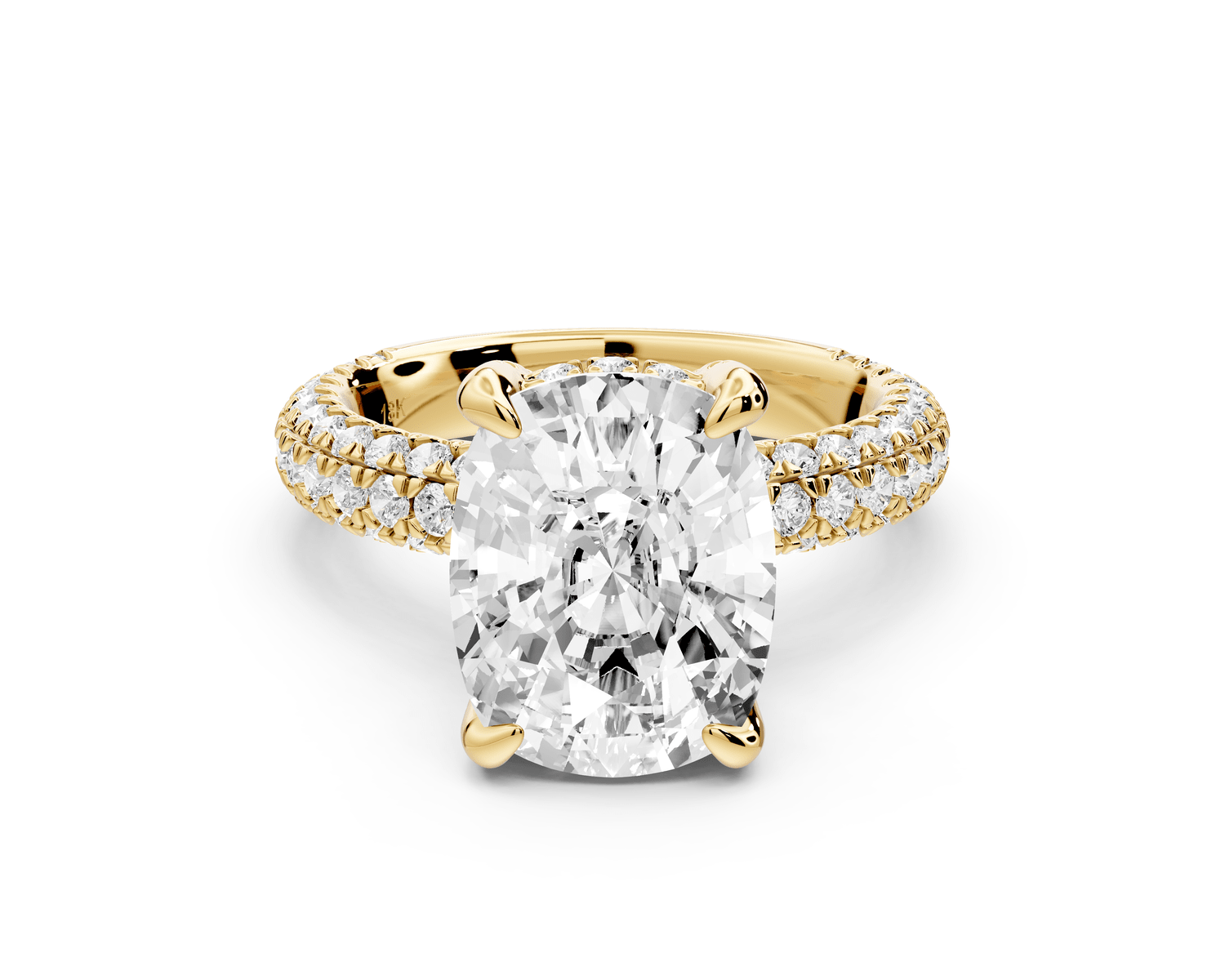 Emilia - 5ct 18k yellow gold ecushion Hidden Halo Diamond Crown Rollover Pavé Engagement Ring - Mr. Alex Jewelry
