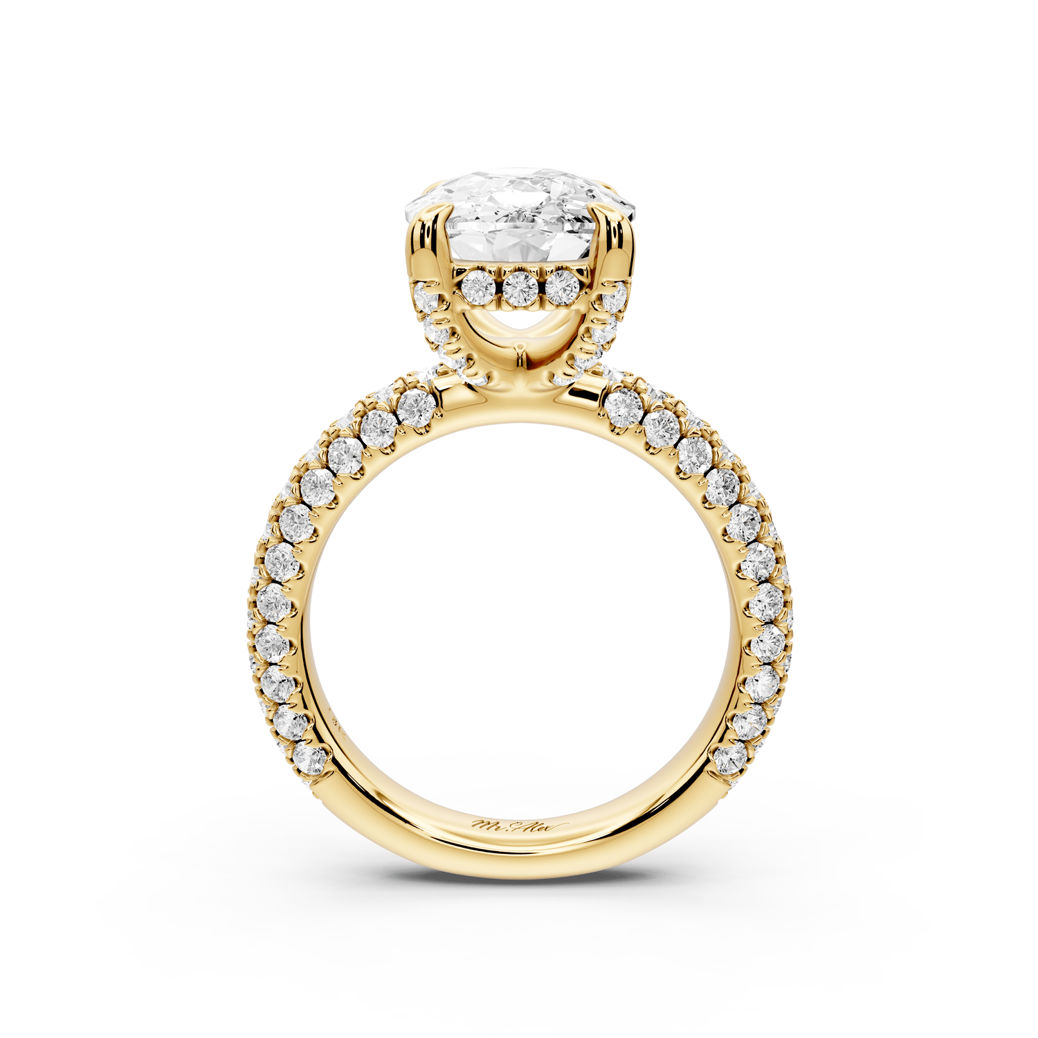 Emilia - 5ct 18k yellow gold ecushion Hidden Halo Diamond Crown Rollover Pavé Engagement Ring - Mr. Alex Jewelry