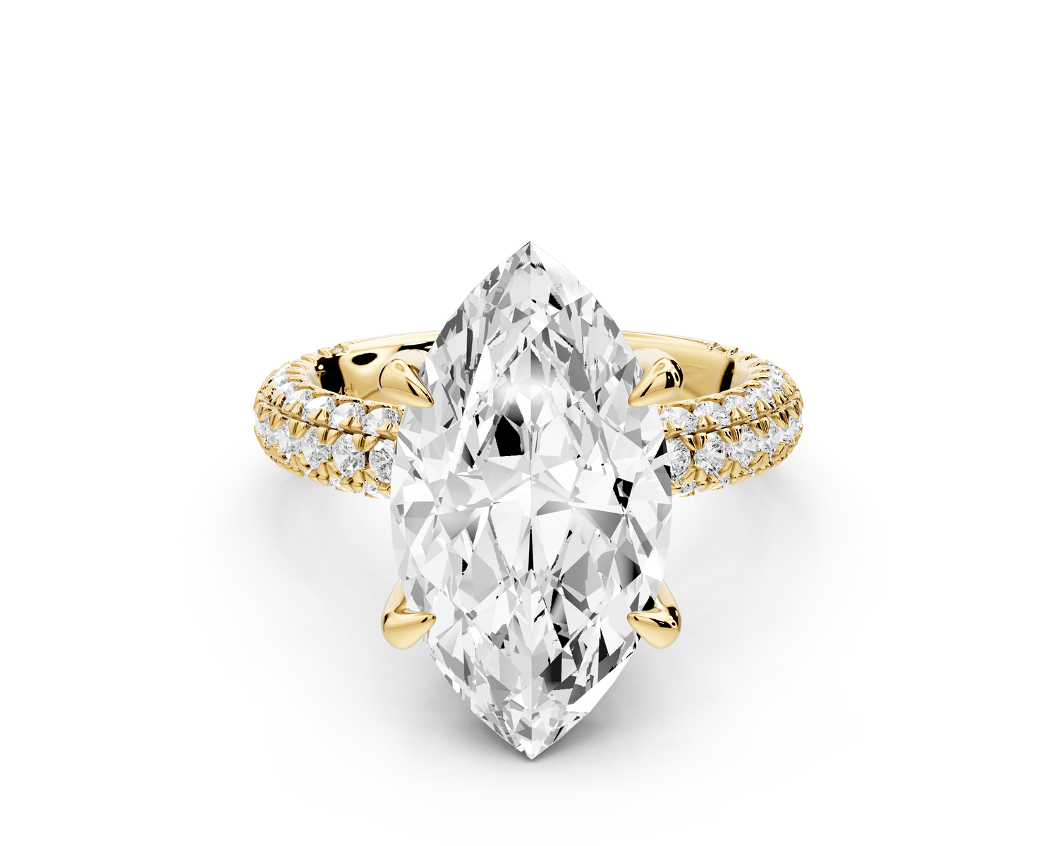 Emilia - 5ct 18k yellow gold marquise Hidden Halo Diamond Crown Rollover Pavé Engagement Ring - Mr. Alex Jewelry