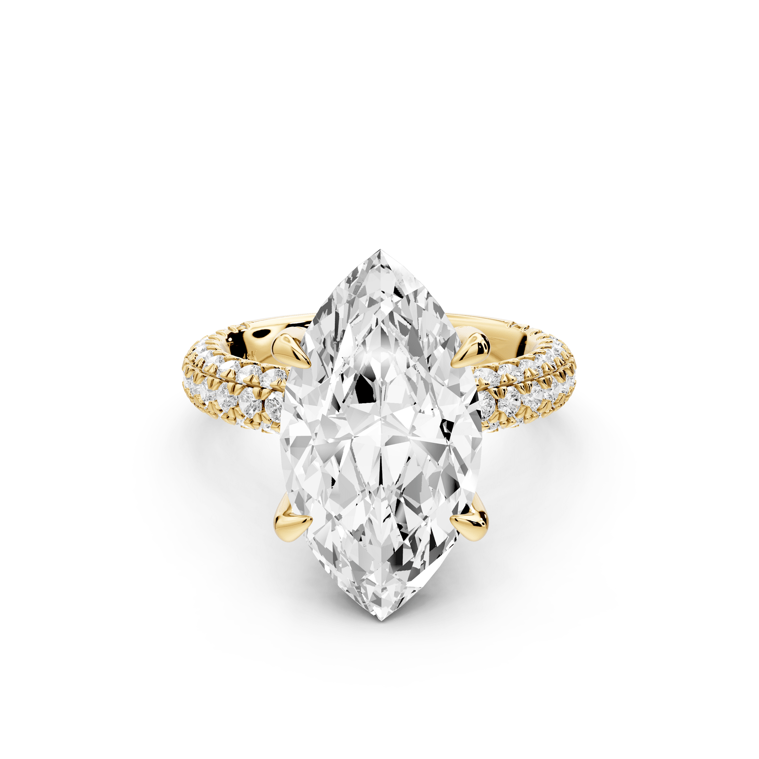 Emilia - 5ct 18k yellow gold marquise Hidden Halo Diamond Crown Rollover Pavé Engagement Ring - Mr. Alex Jewelry