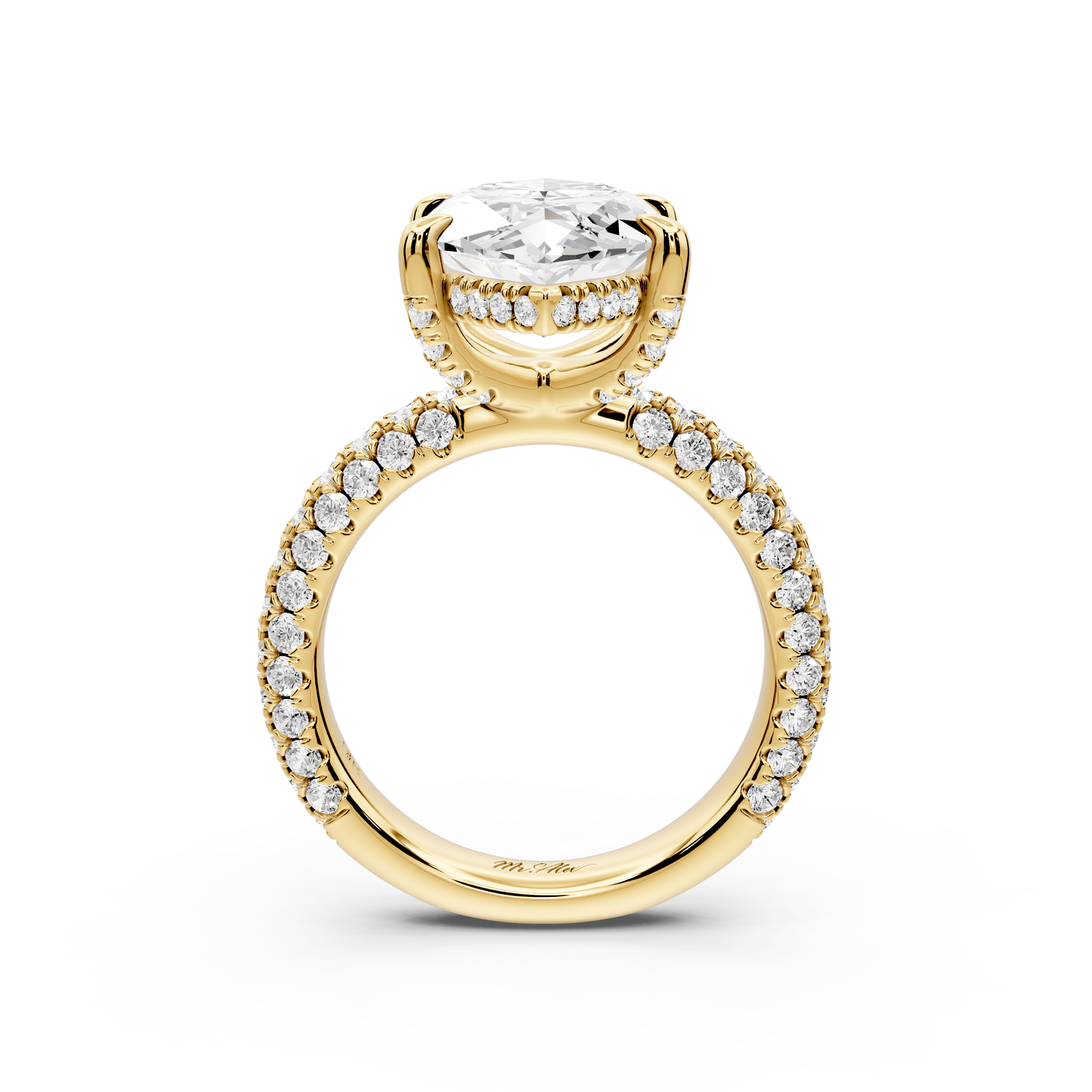 Emilia - 5ct 18k yellow gold marquise Hidden Halo Diamond Crown Rollover Pavé Engagement Ring - Mr. Alex Jewelry