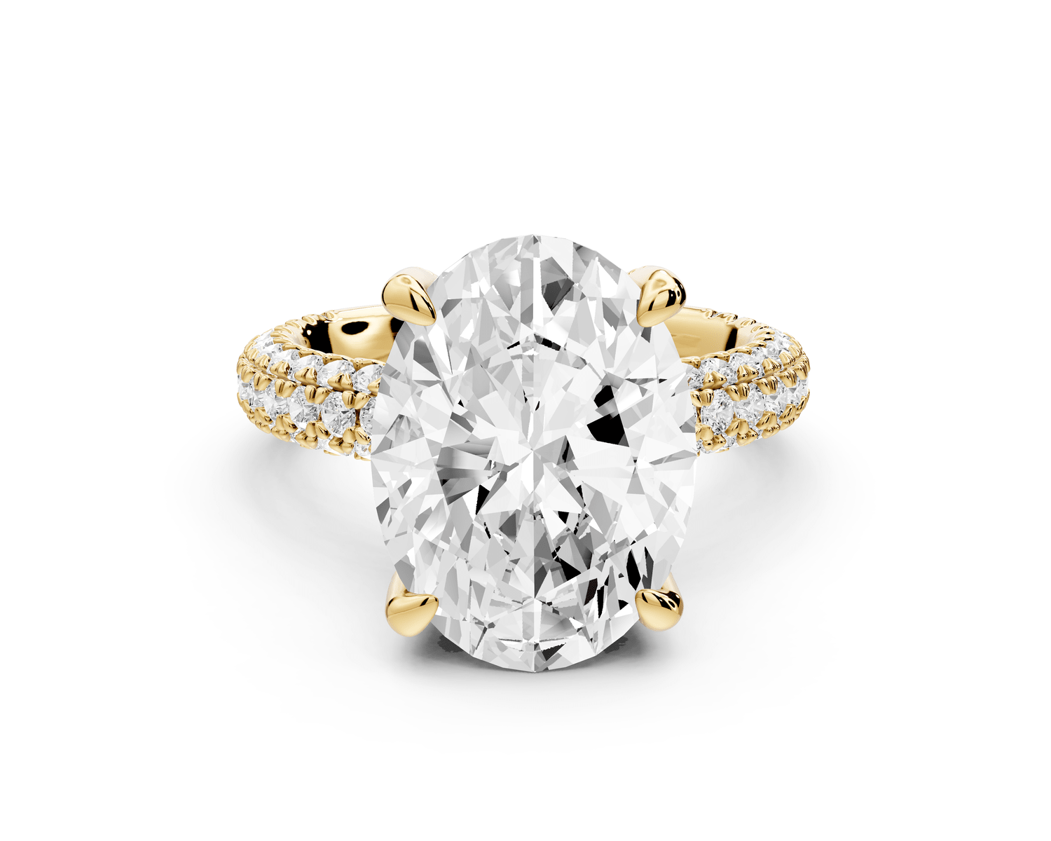 Emilia - 5ct 18k yellow gold oval Hidden Halo Diamond Crown Rollover Pavé Engagement Ring - Mr. Alex Jewelry
