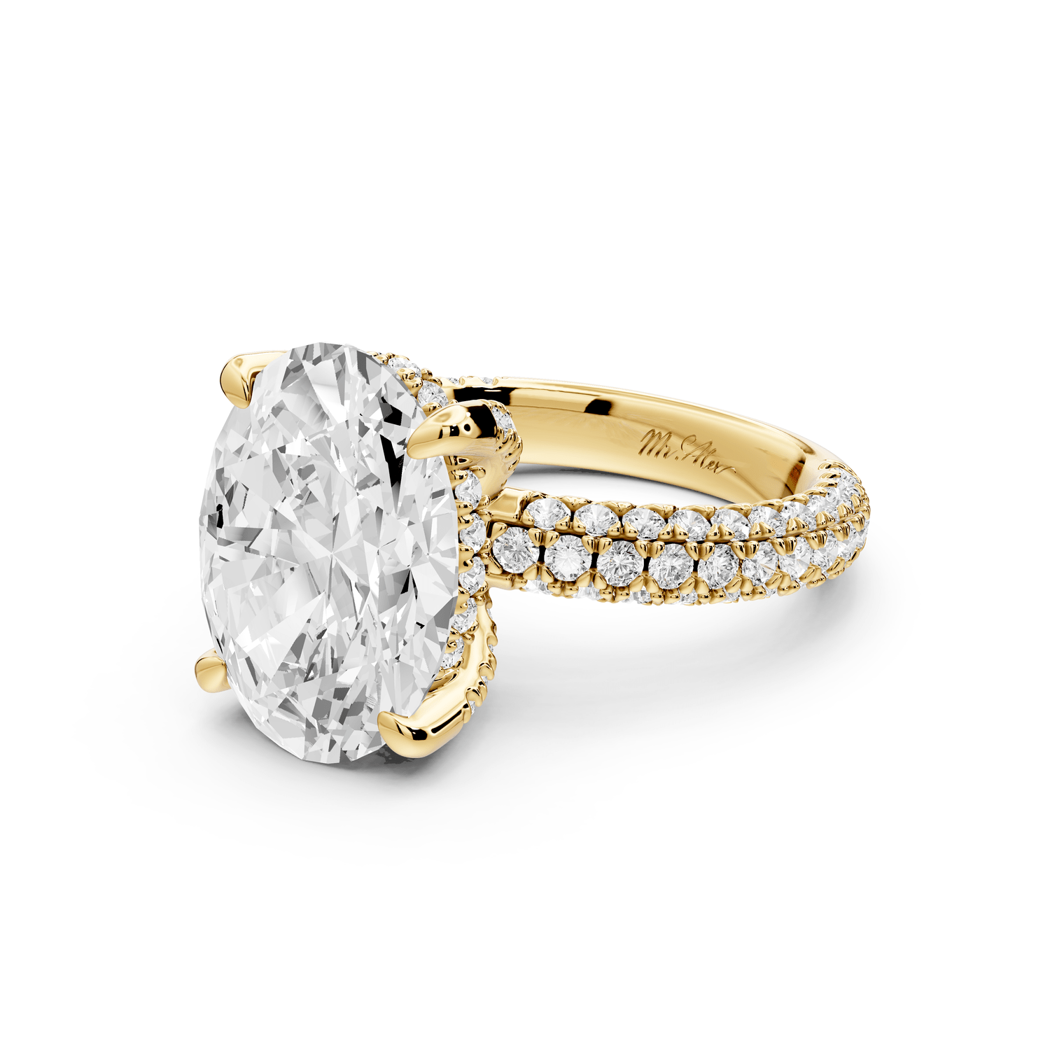Emilia - 5ct 18k yellow gold oval Hidden Halo Diamond Crown Rollover Pavé Engagement Ring - Mr. Alex Jewelry