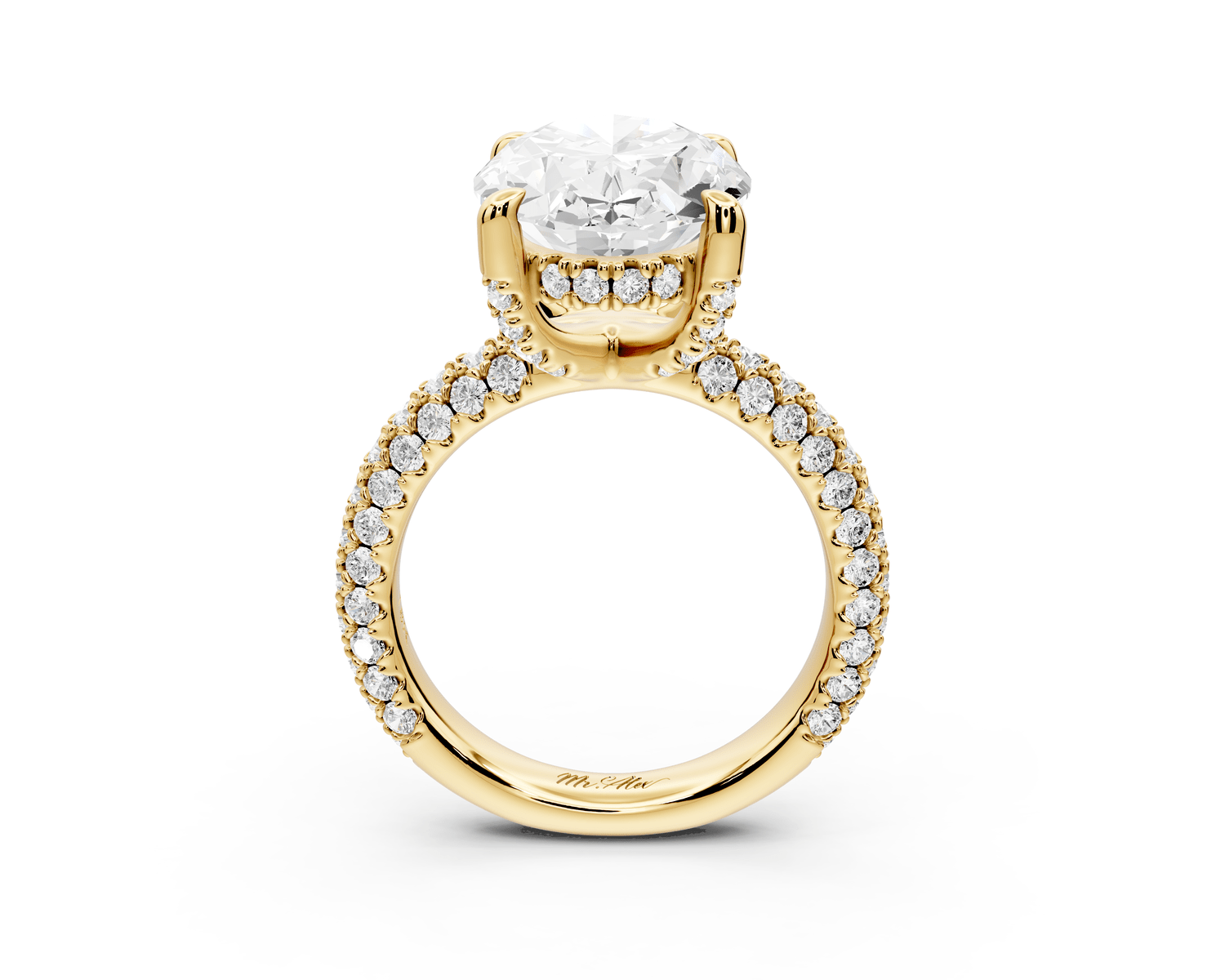 Emilia - 5ct 18k yellow gold oval Hidden Halo Diamond Crown Rollover Pavé Engagement Ring - Mr. Alex Jewelry