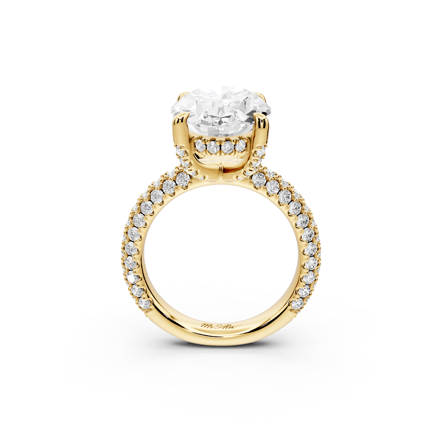 Emilia - 5ct 18k yellow gold oval Hidden Halo Diamond Crown Rollover Pavé Engagement Ring - Mr. Alex Jewelry